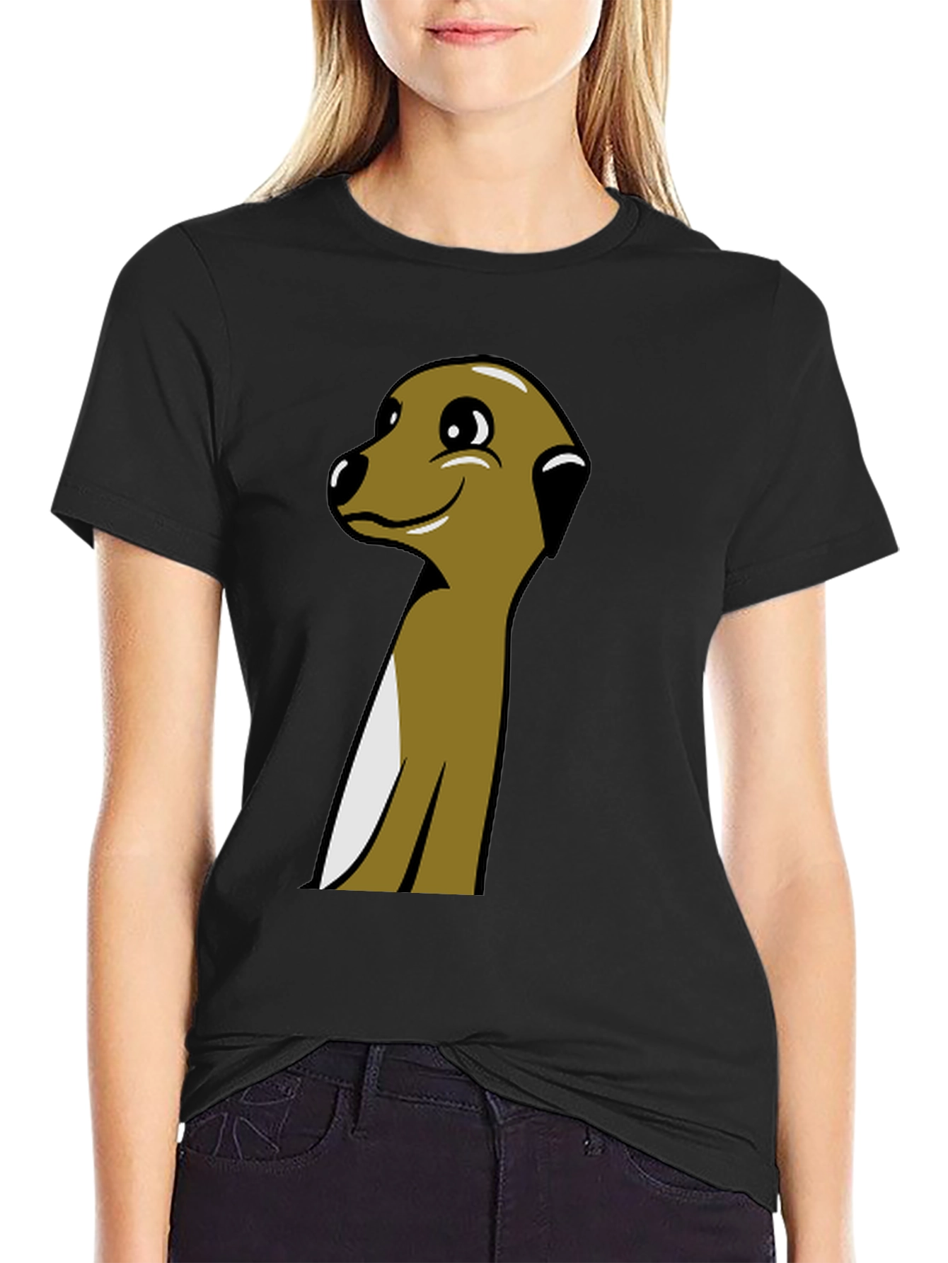 Meerkat Cartoon Graphic Tee - Black