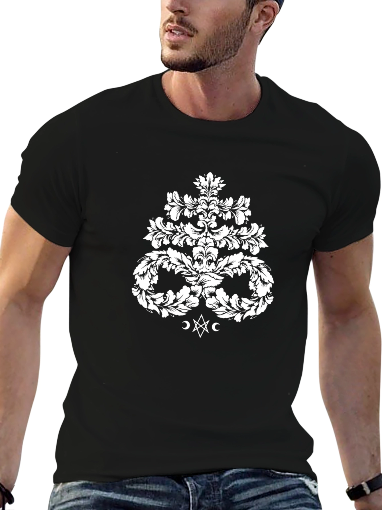 Elegant Damask Print Black T-Shirt