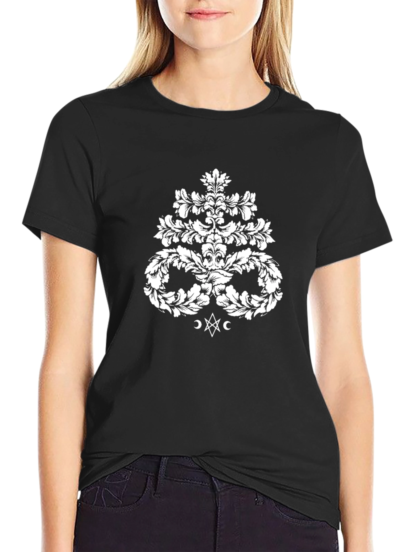 Elegant Damask Print Black T-Shirt