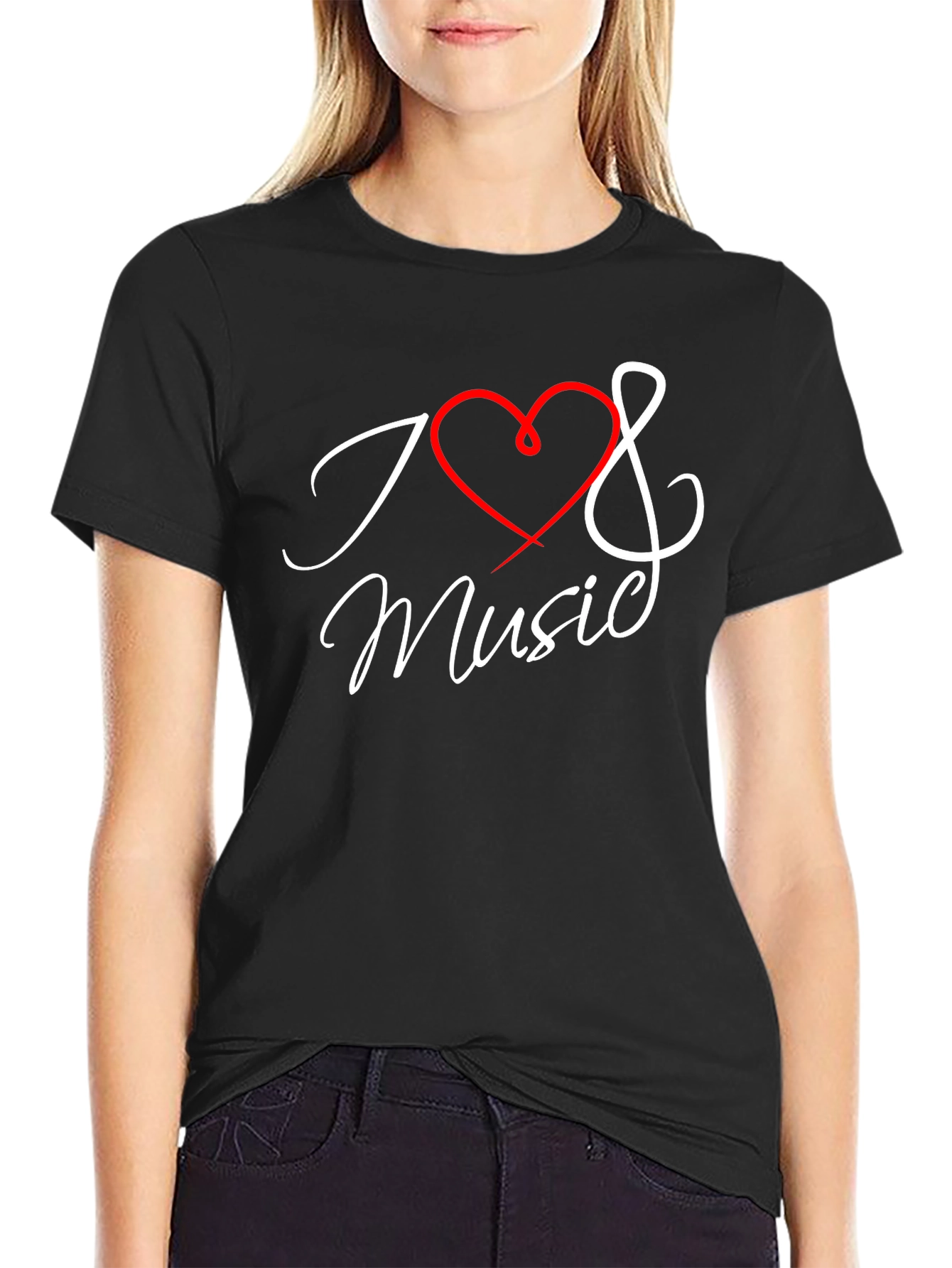 I Love Music Graphic Black T-Shirt