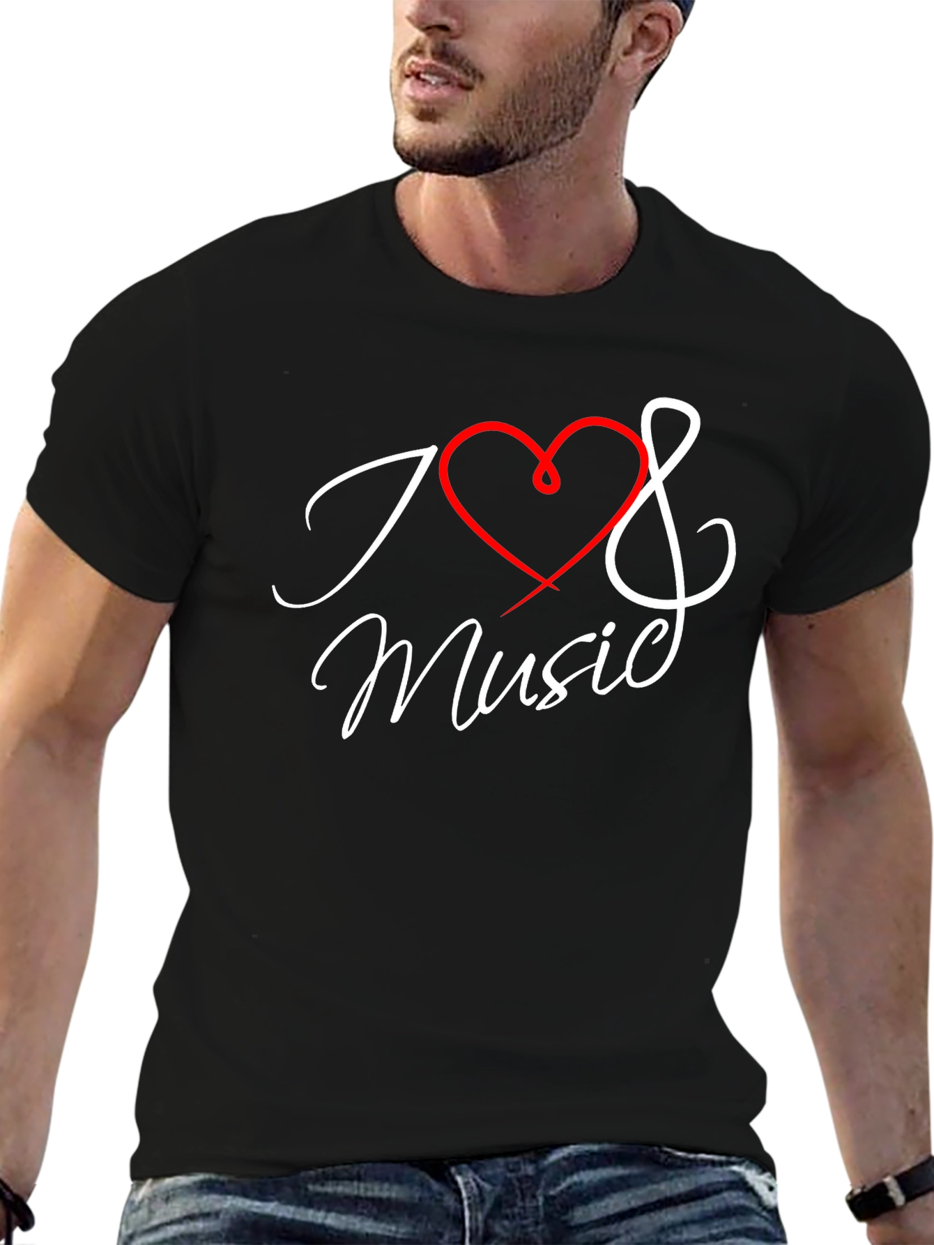 I Love Music Graphic Black T-Shirt