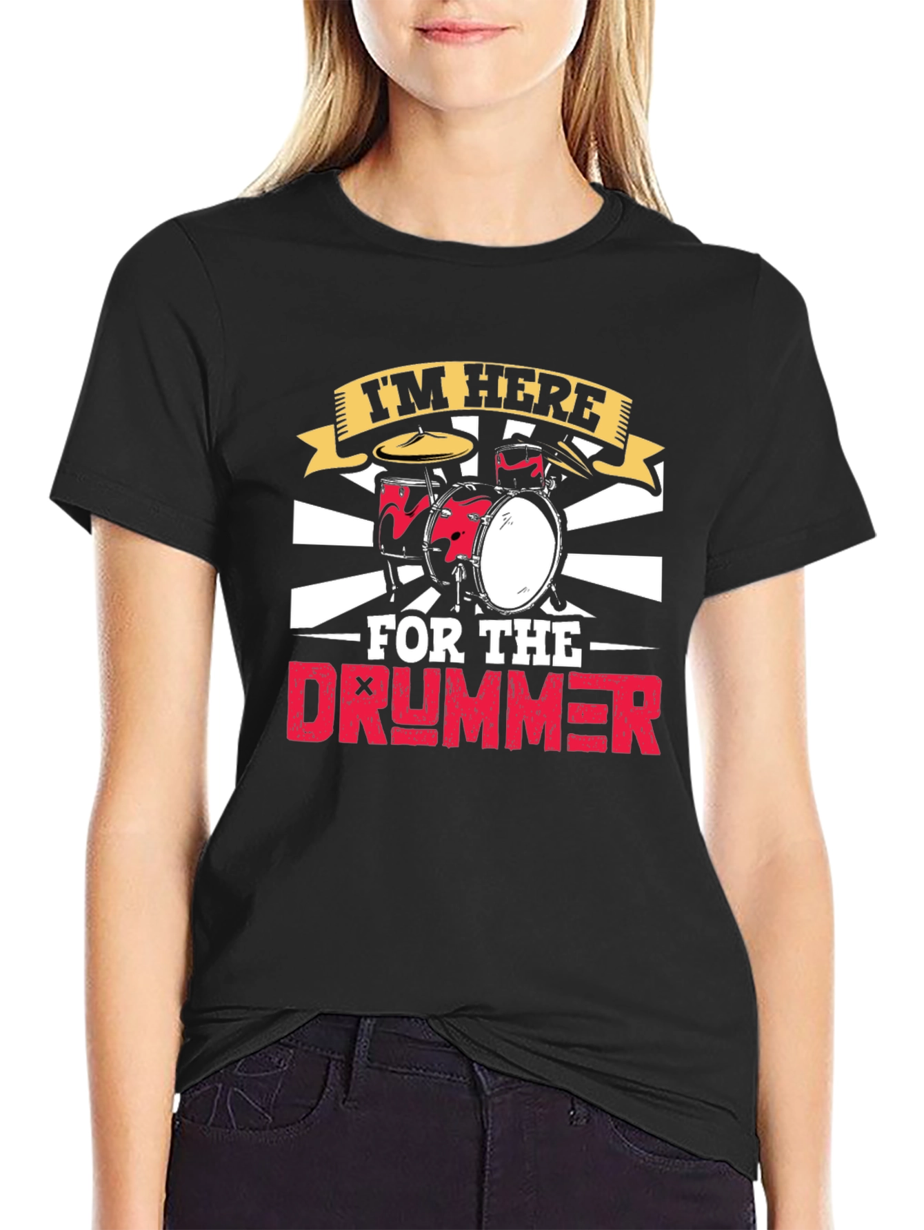 Im Here For The Drummer Black T-Shirt