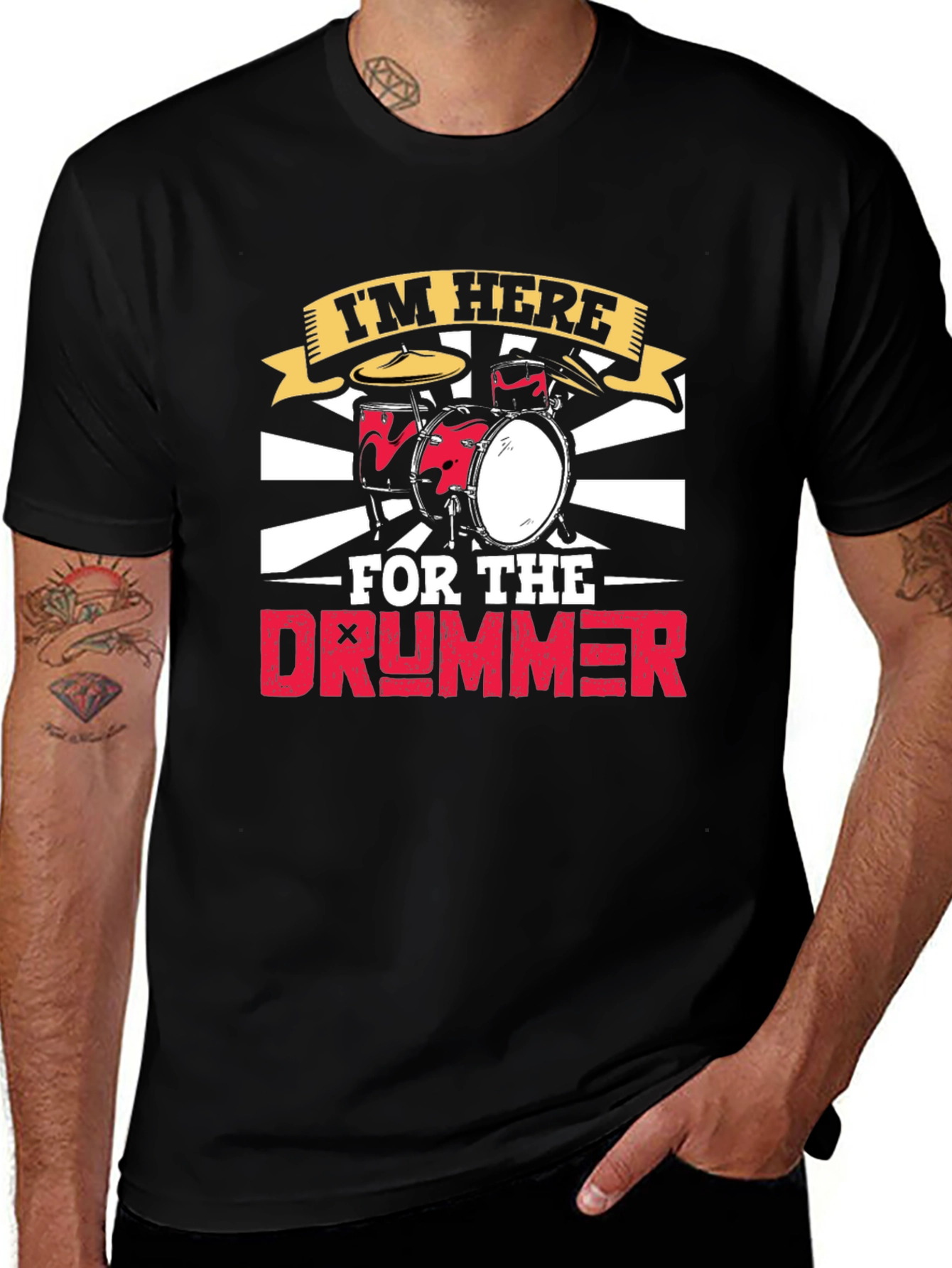 Im Here For The Drummer Black T-Shirt