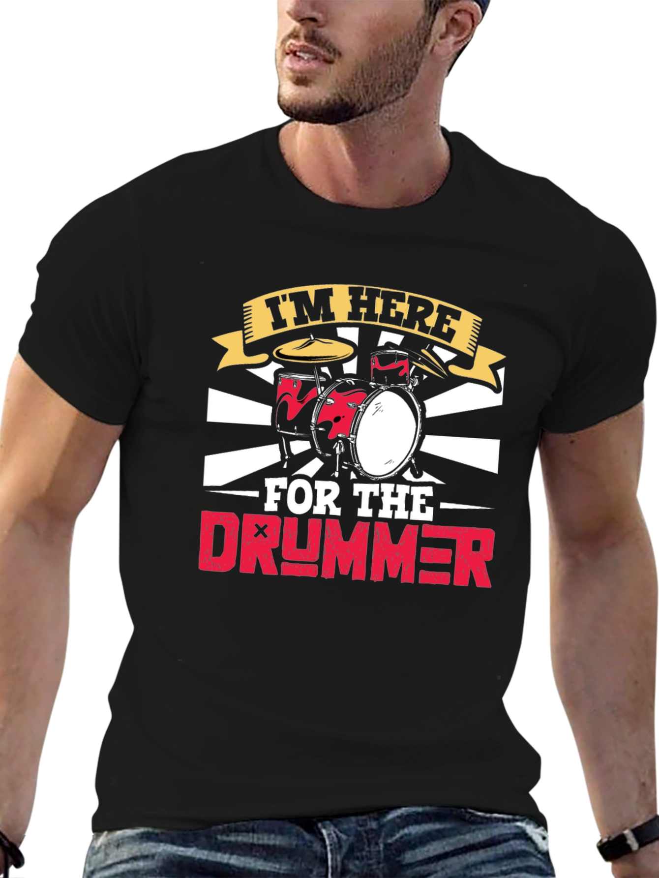 Im Here For The Drummer Black T-Shirt