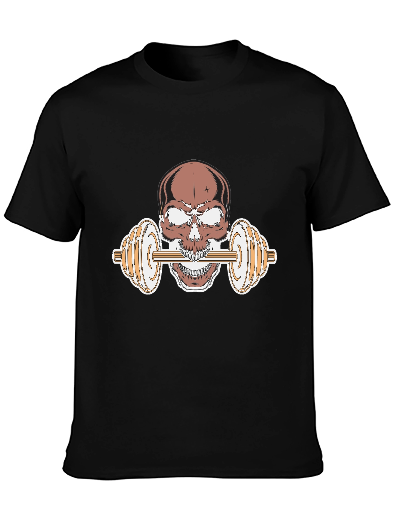 Skull Dumbbell Graphic Tee - Black Cotton T-Shirt