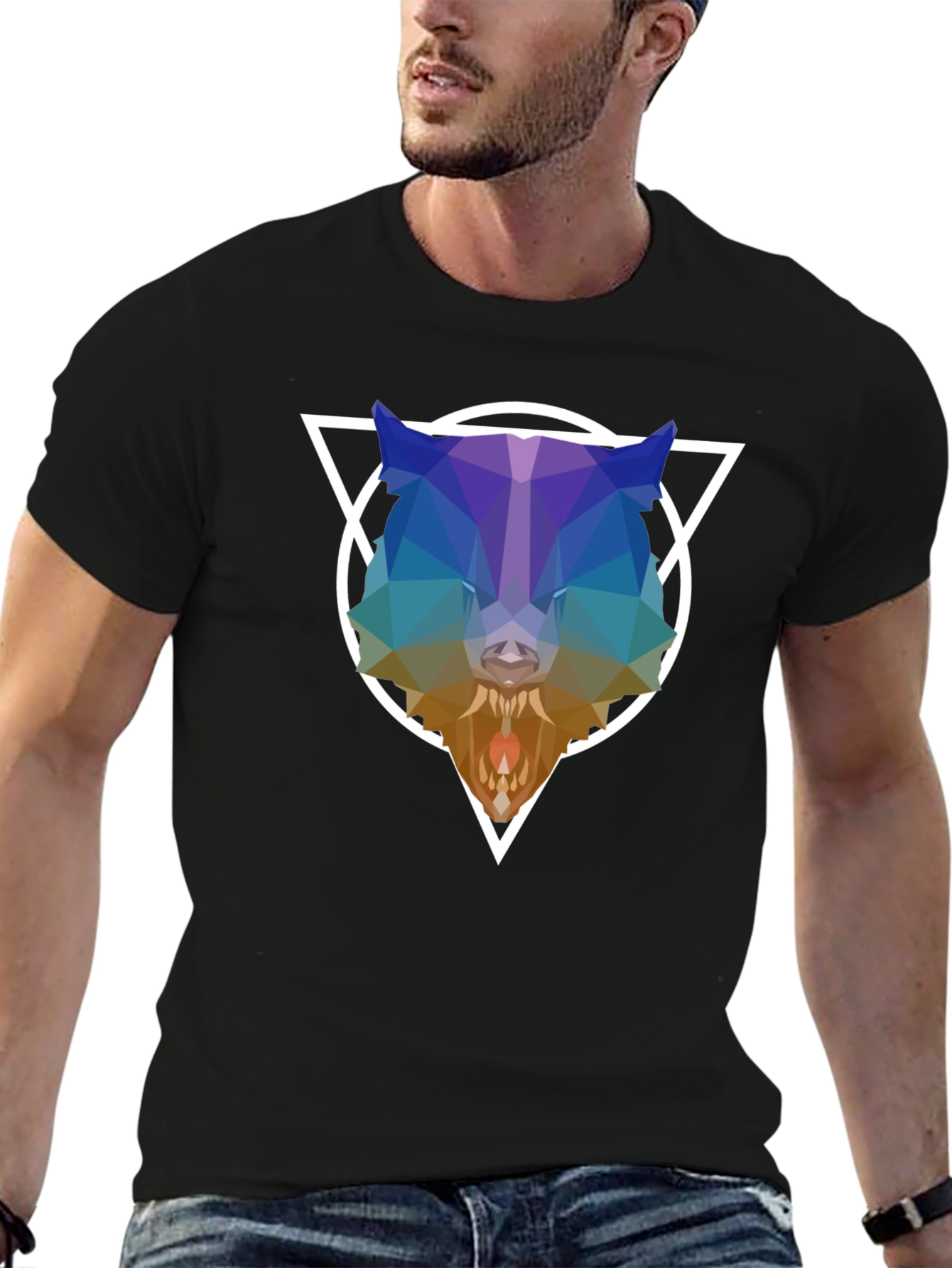 Geometric Wolf Graphic T-Shirt - Modern Design