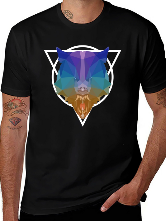 Geometric Wolf Graphic T-Shirt - Modern Design