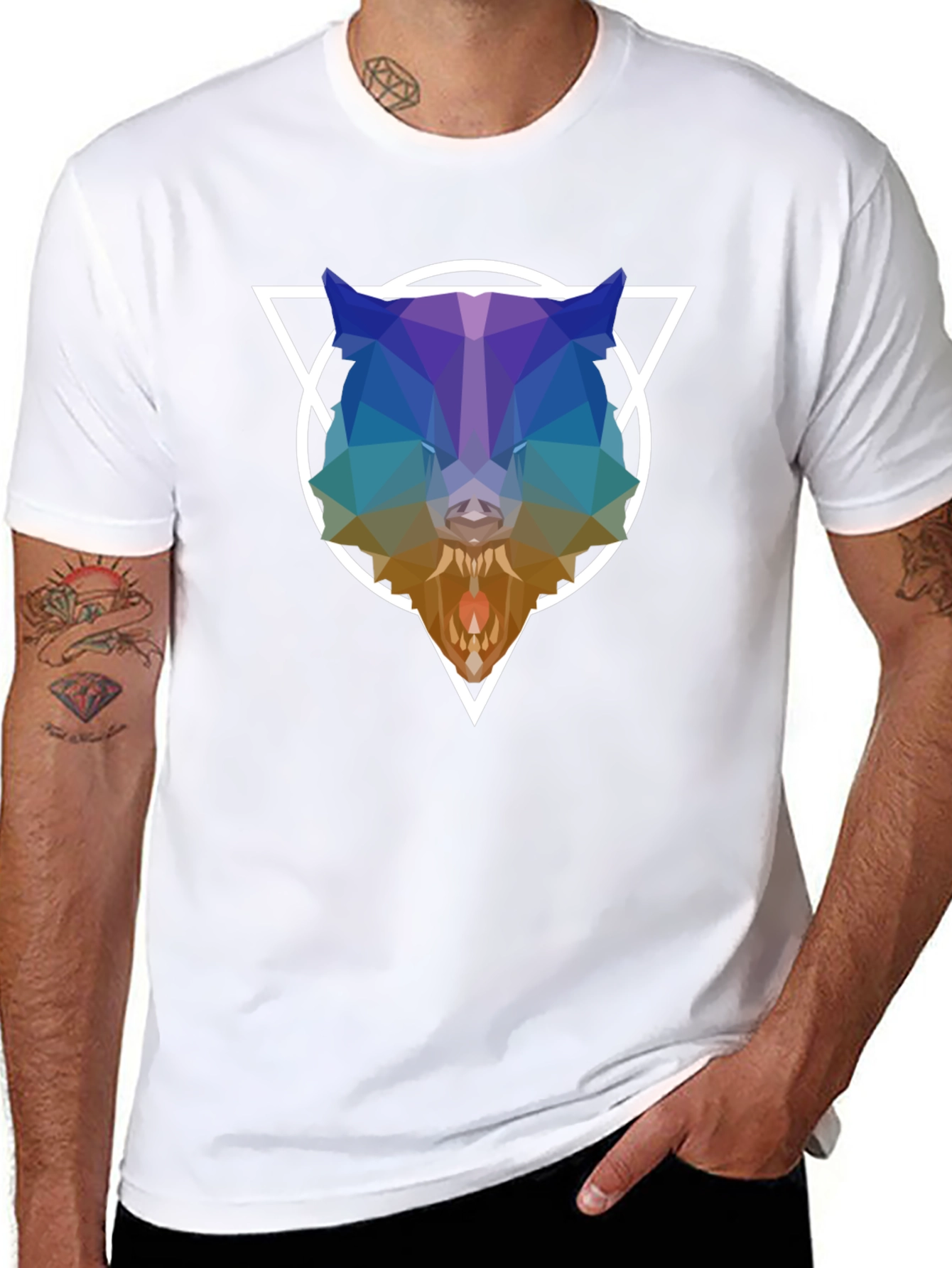 Geometric Wolf Graphic T-Shirt - Modern Design