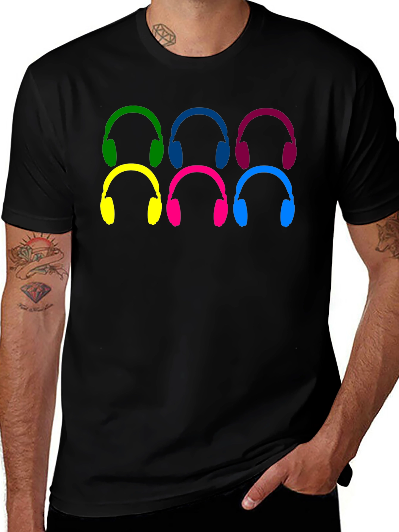 Colorful Headphone Graphic T-Shirt