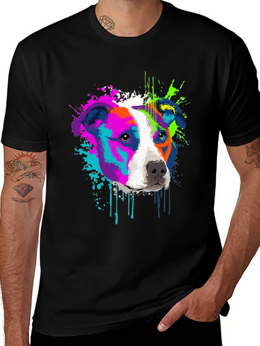 Colorful Pitbull Dog Graphic Tee - Unique Print