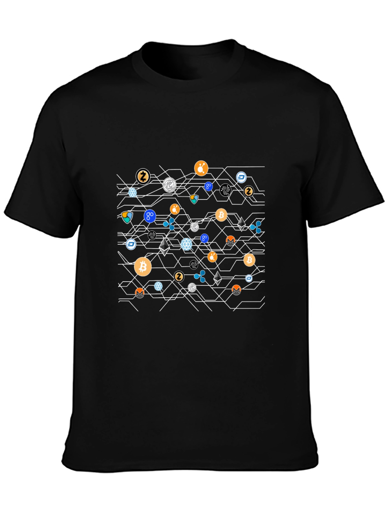 Crypto Pattern T-Shirt - Black Casual Style