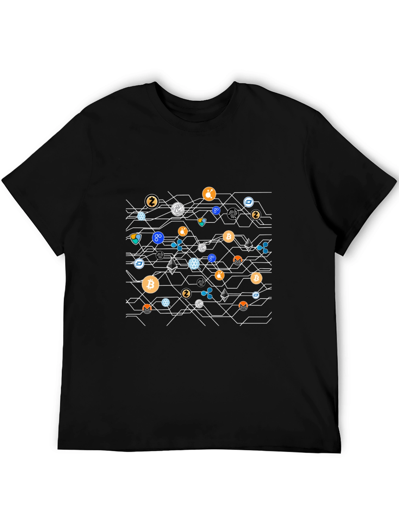 Crypto Pattern T-Shirt - Black Casual Style