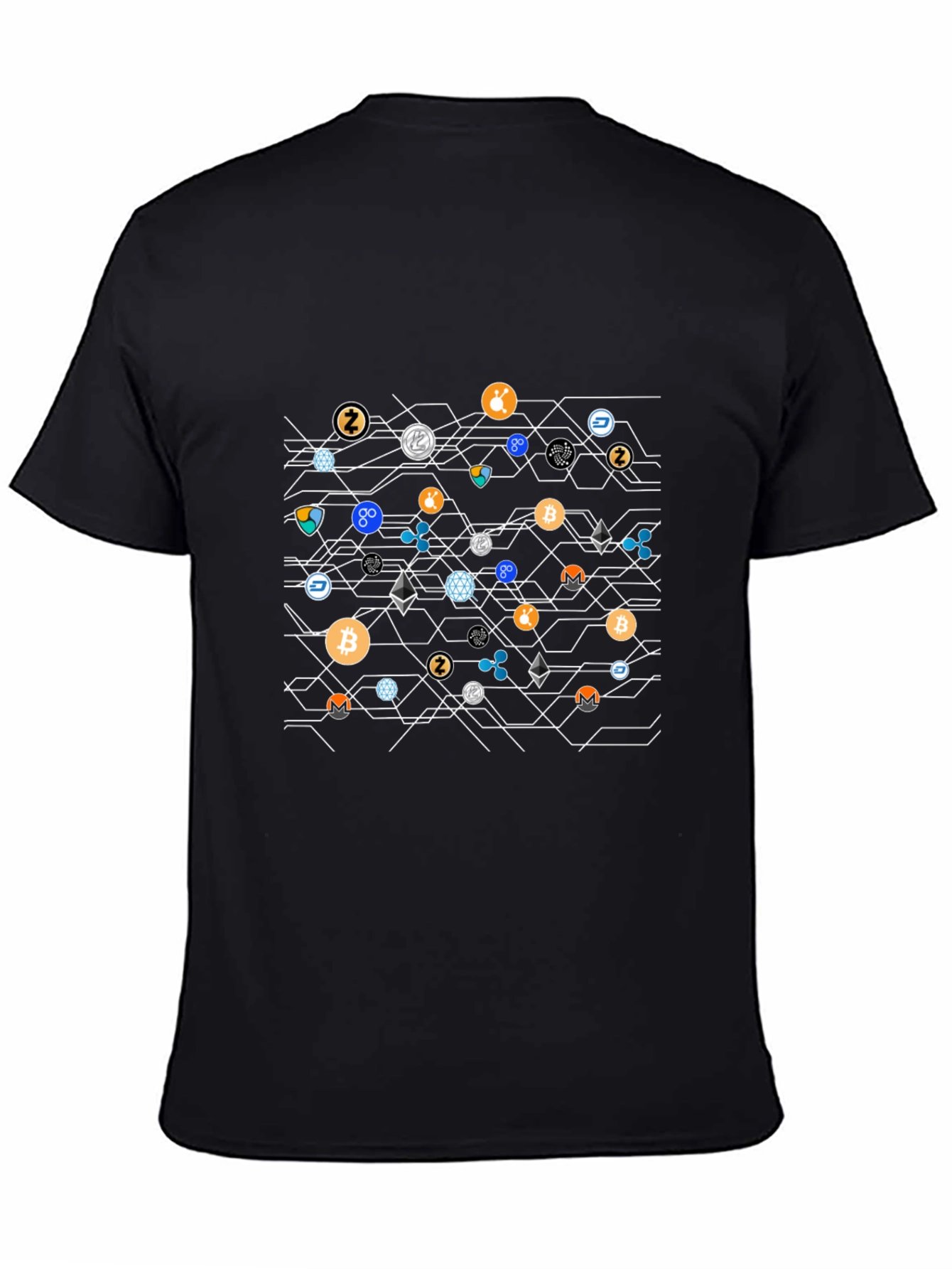 Crypto Pattern T-Shirt - Black Casual Style