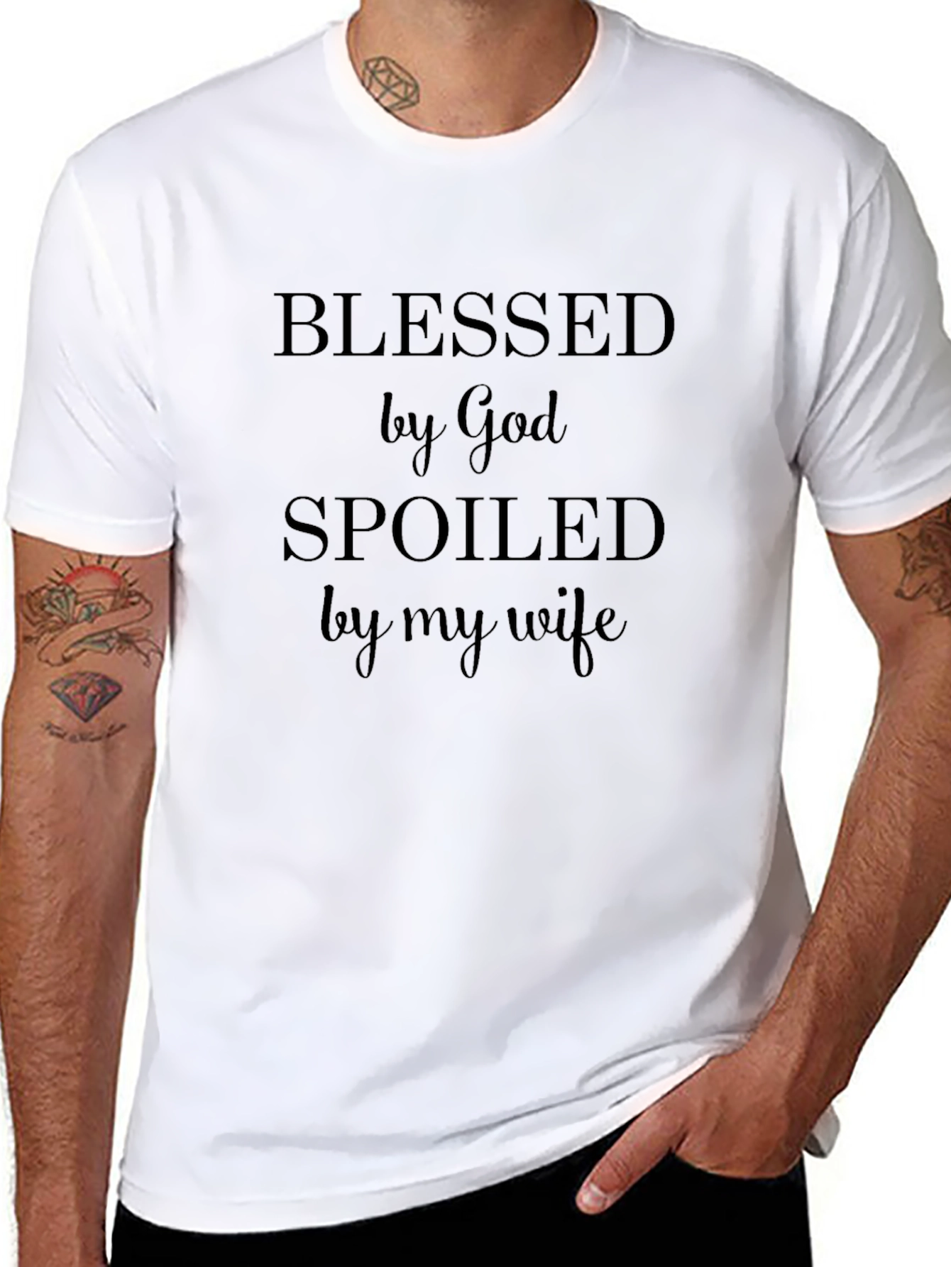 Blessed by God Spoiled by My Wife Black T-Shirt