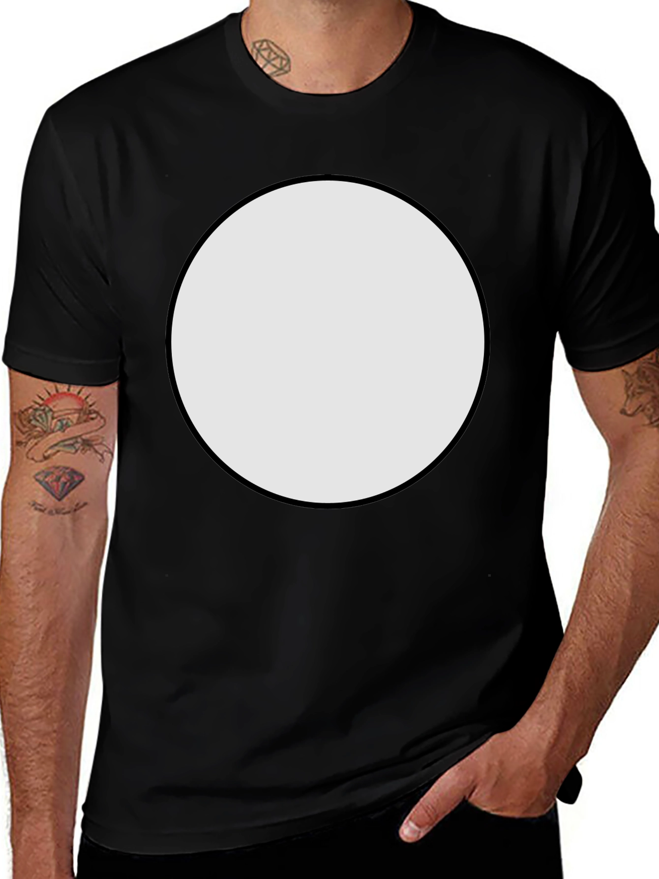 Black Crew Neck T-Shirt with Customizable Round Patch