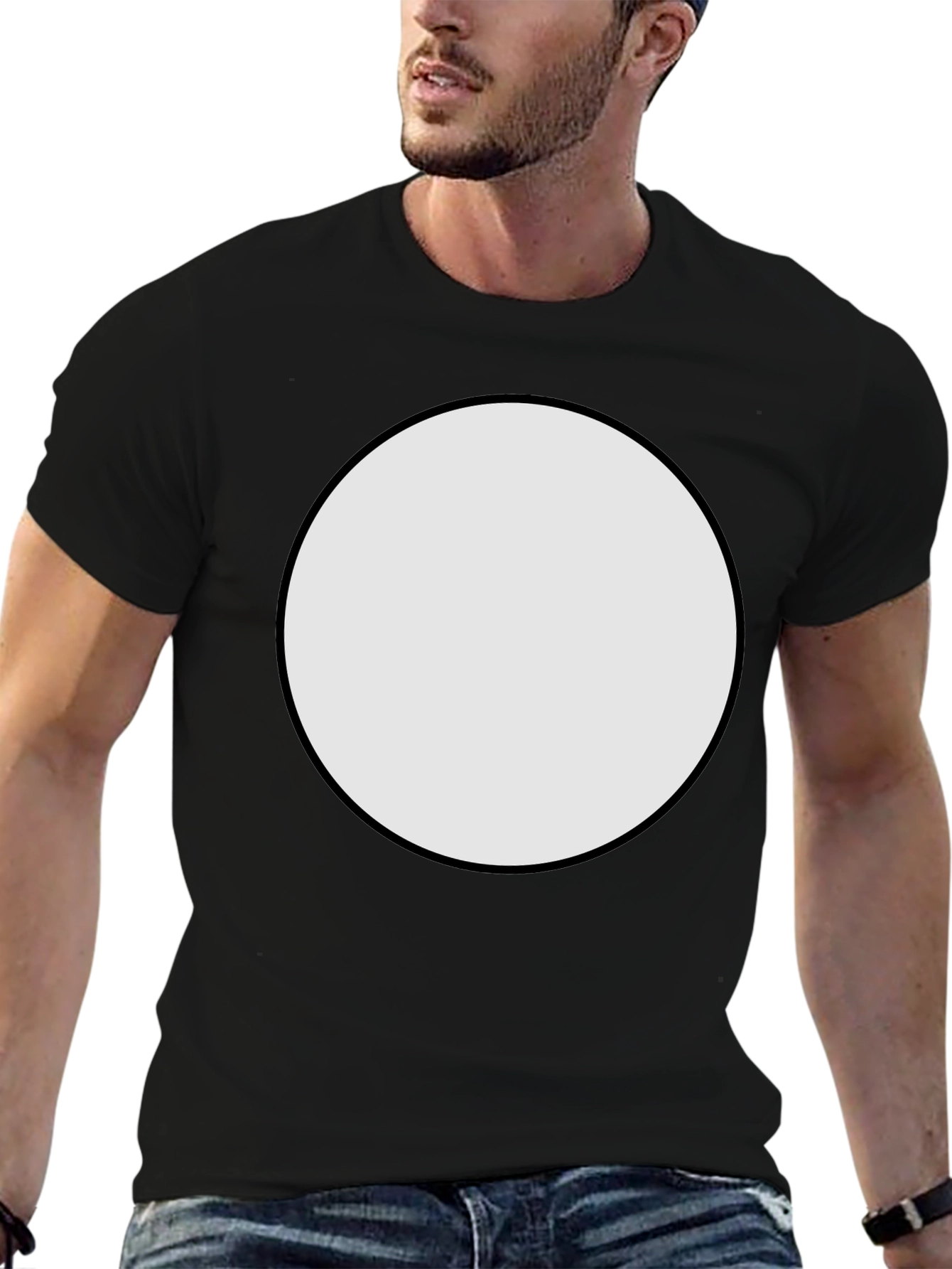 Black Crew Neck T-Shirt with Customizable Round Patch