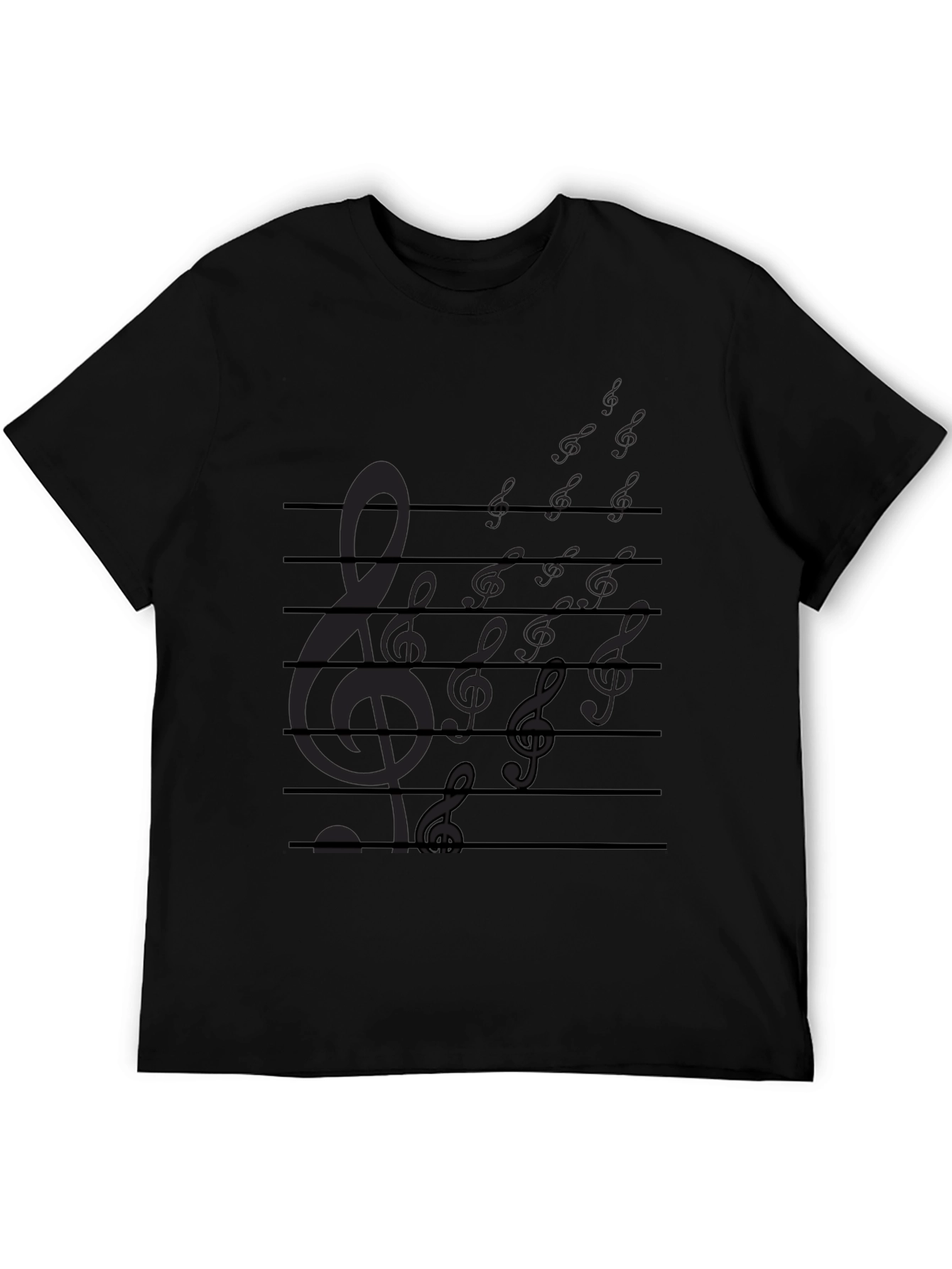 Musical Note Staff Mens Black T-Shirt