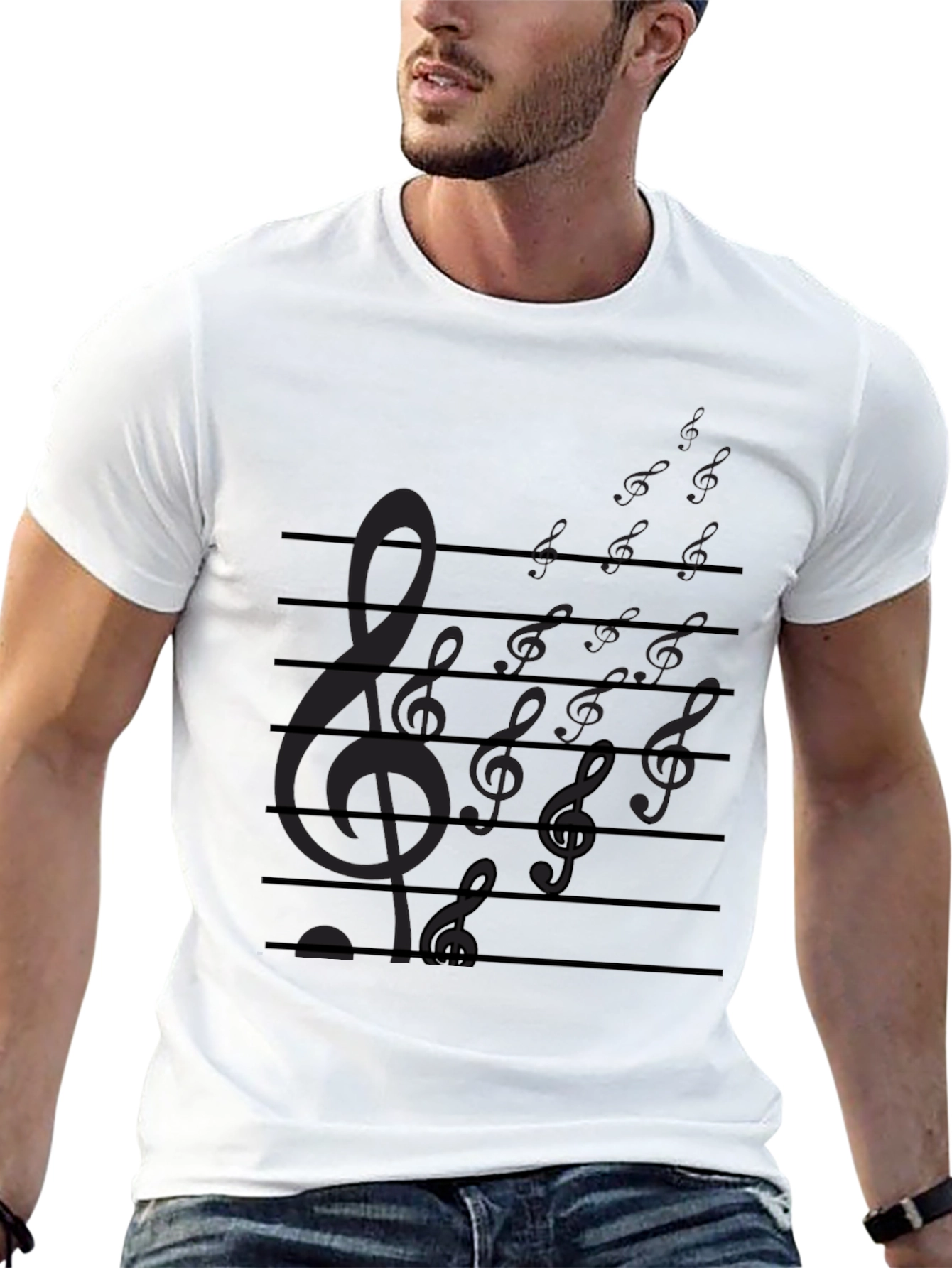 Musical Note Staff Mens Black T-Shirt