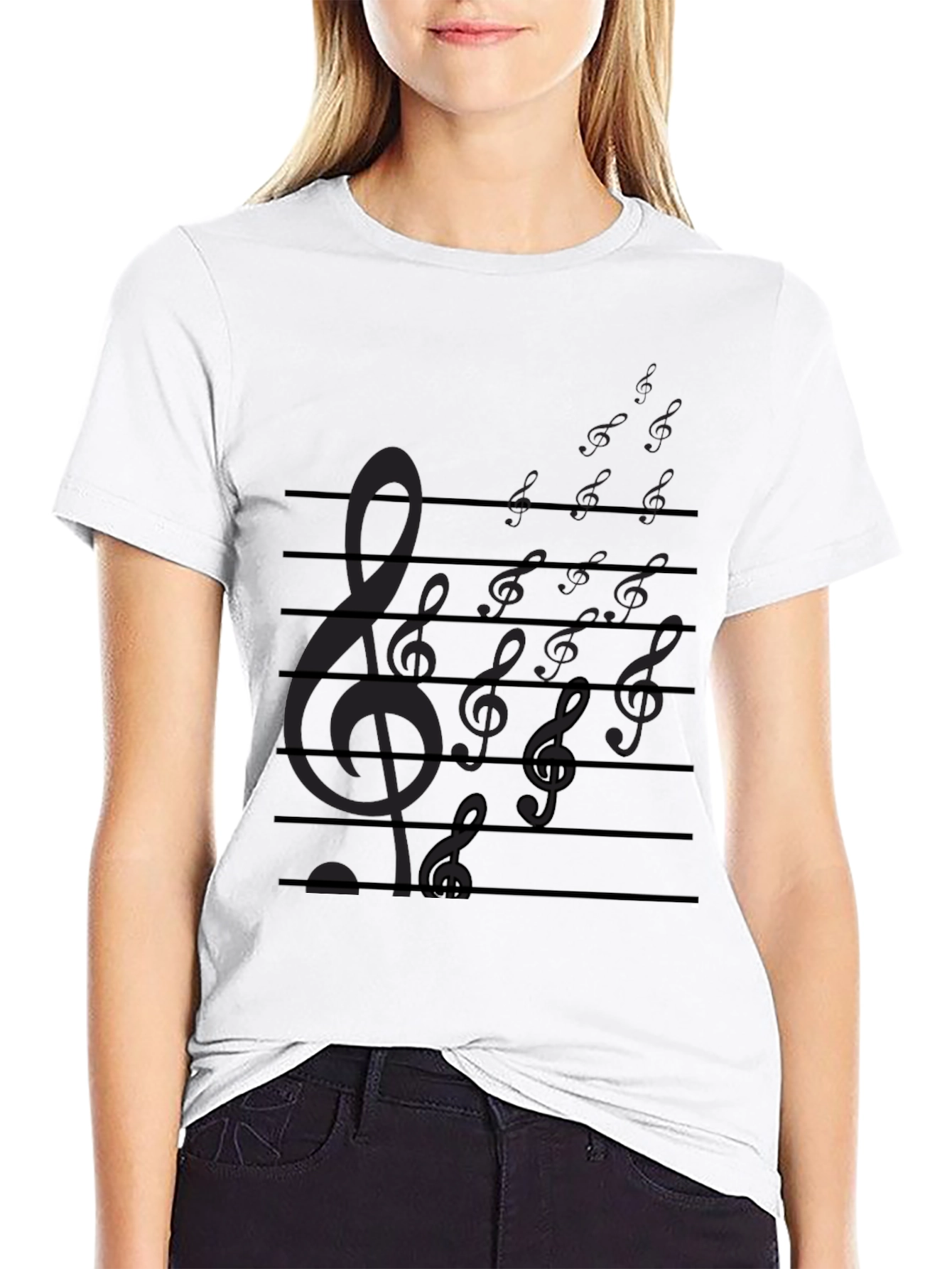 Musical Note Staff Mens Black T-Shirt