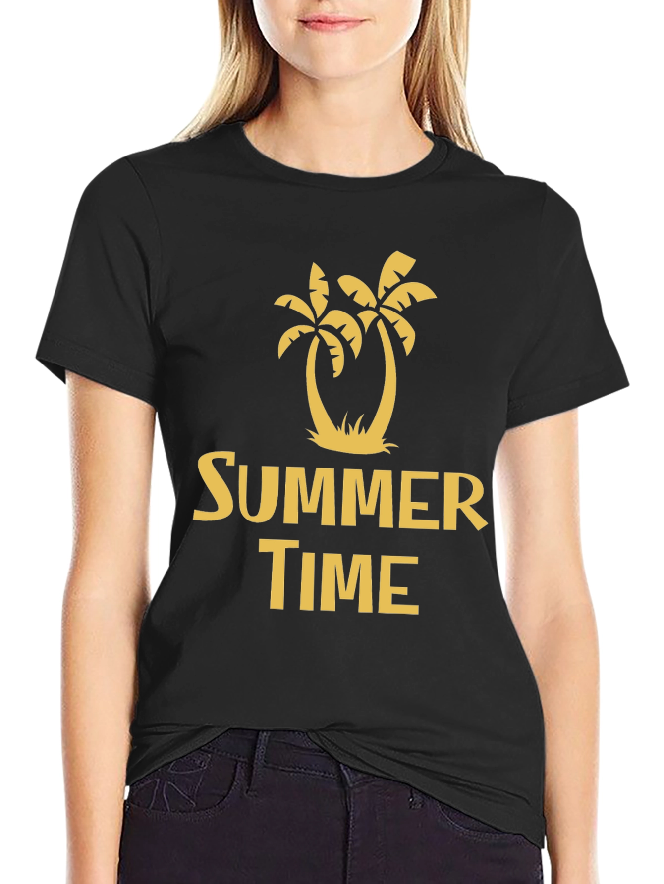 Summer Time Palm Tree Graphic Tee - Black