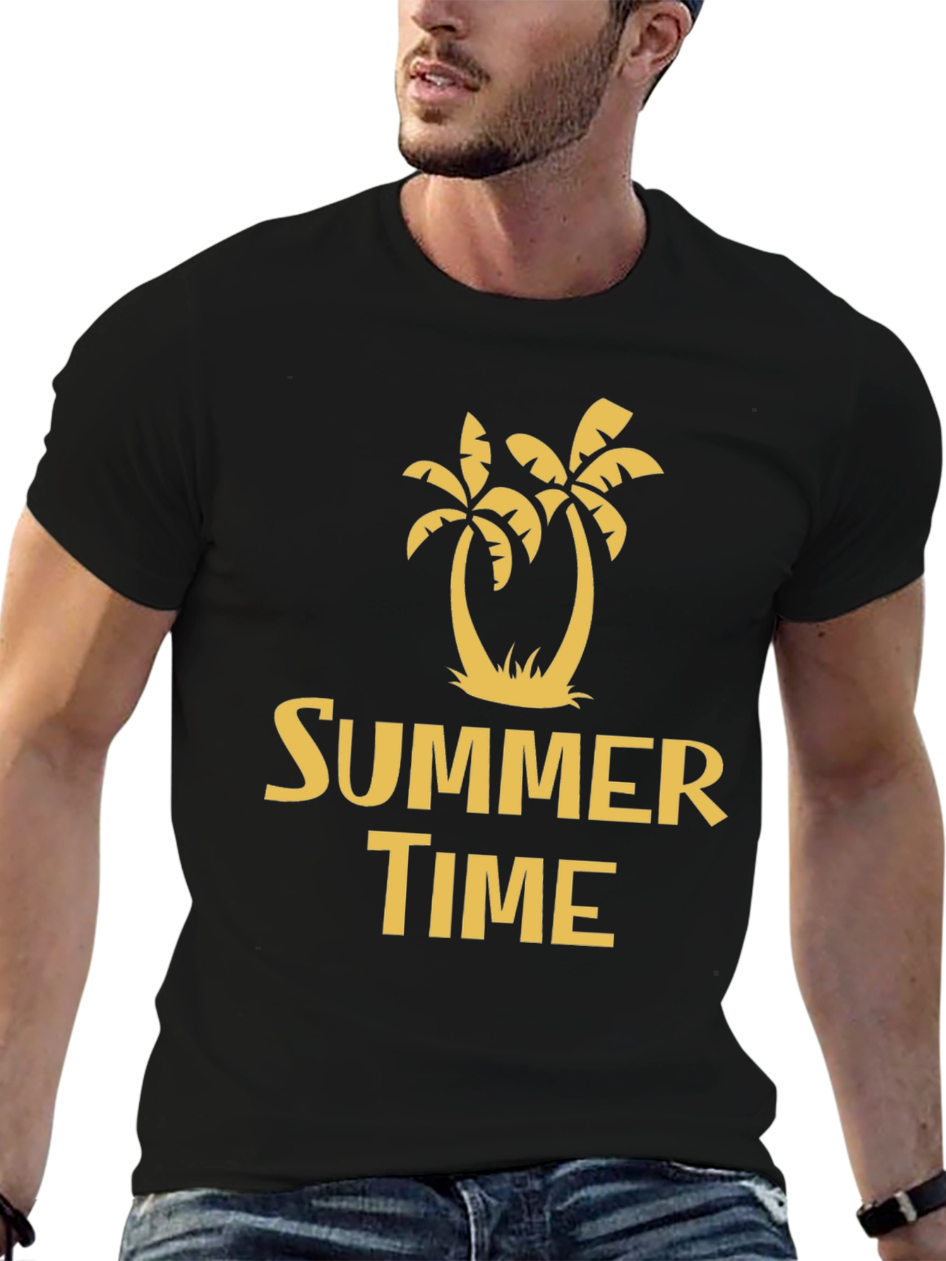 Summer Time Palm Tree Graphic Tee - Black