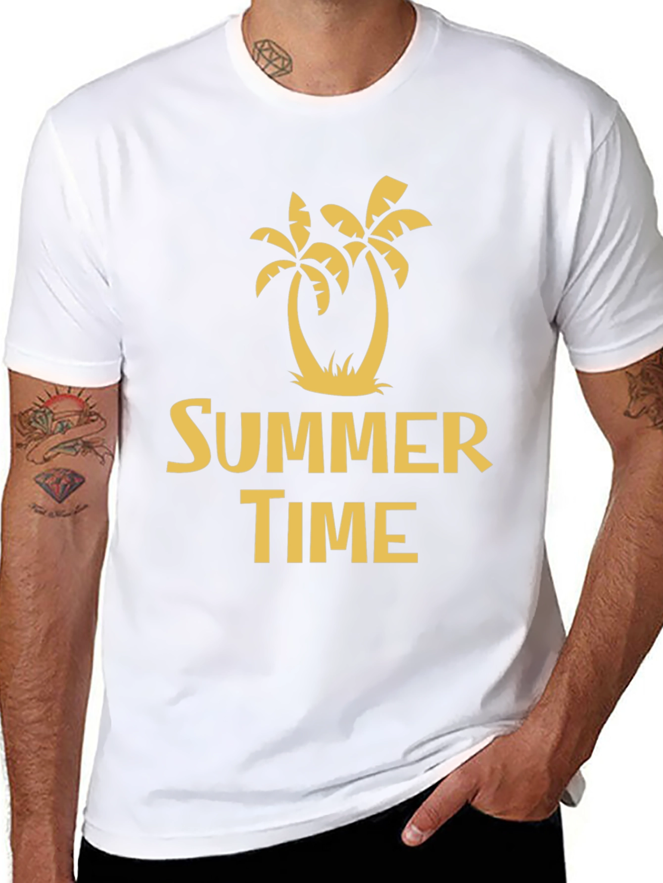 Summer Time Palm Tree Graphic Tee - Black