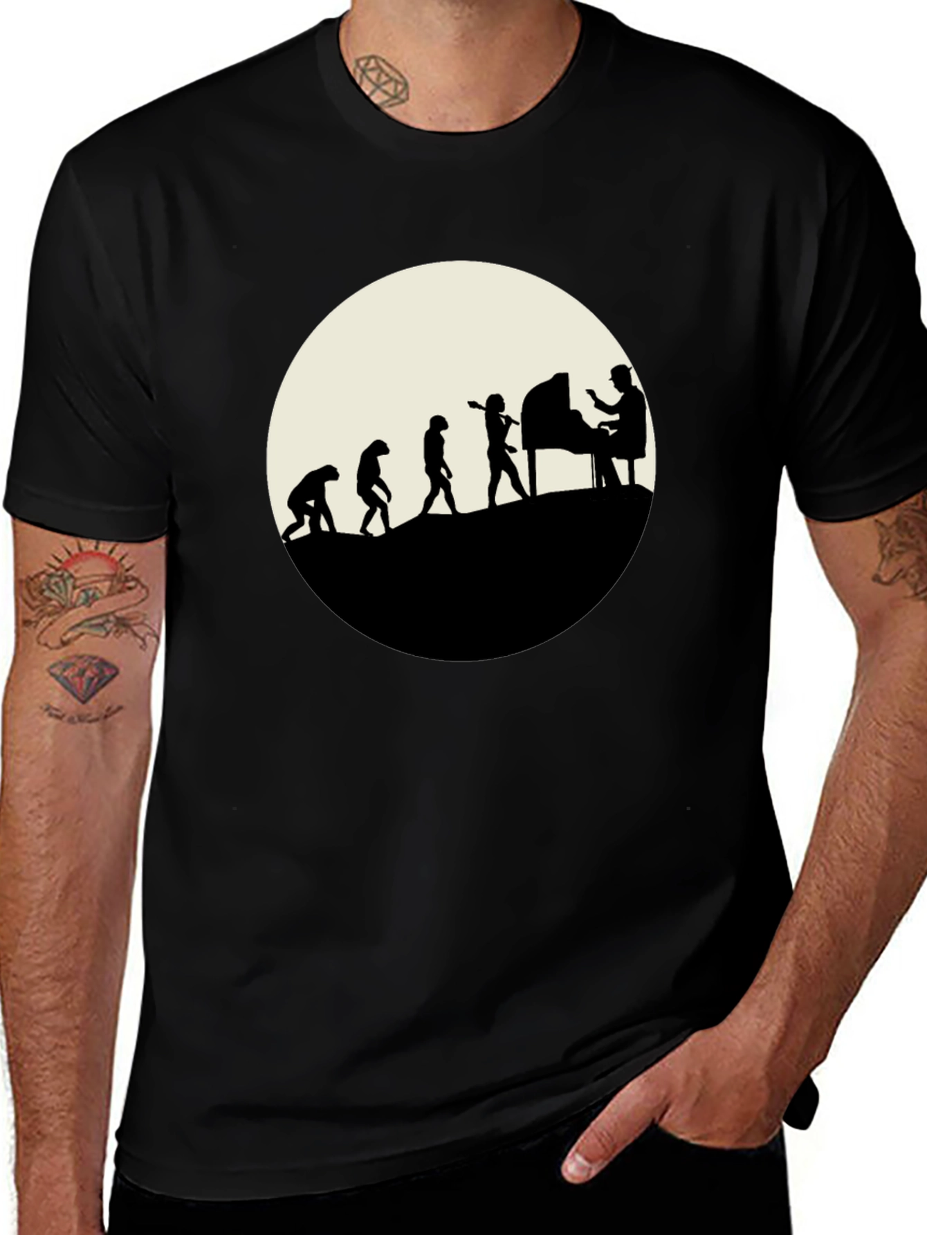Evolution of Piano Player T-Shirt - Black
