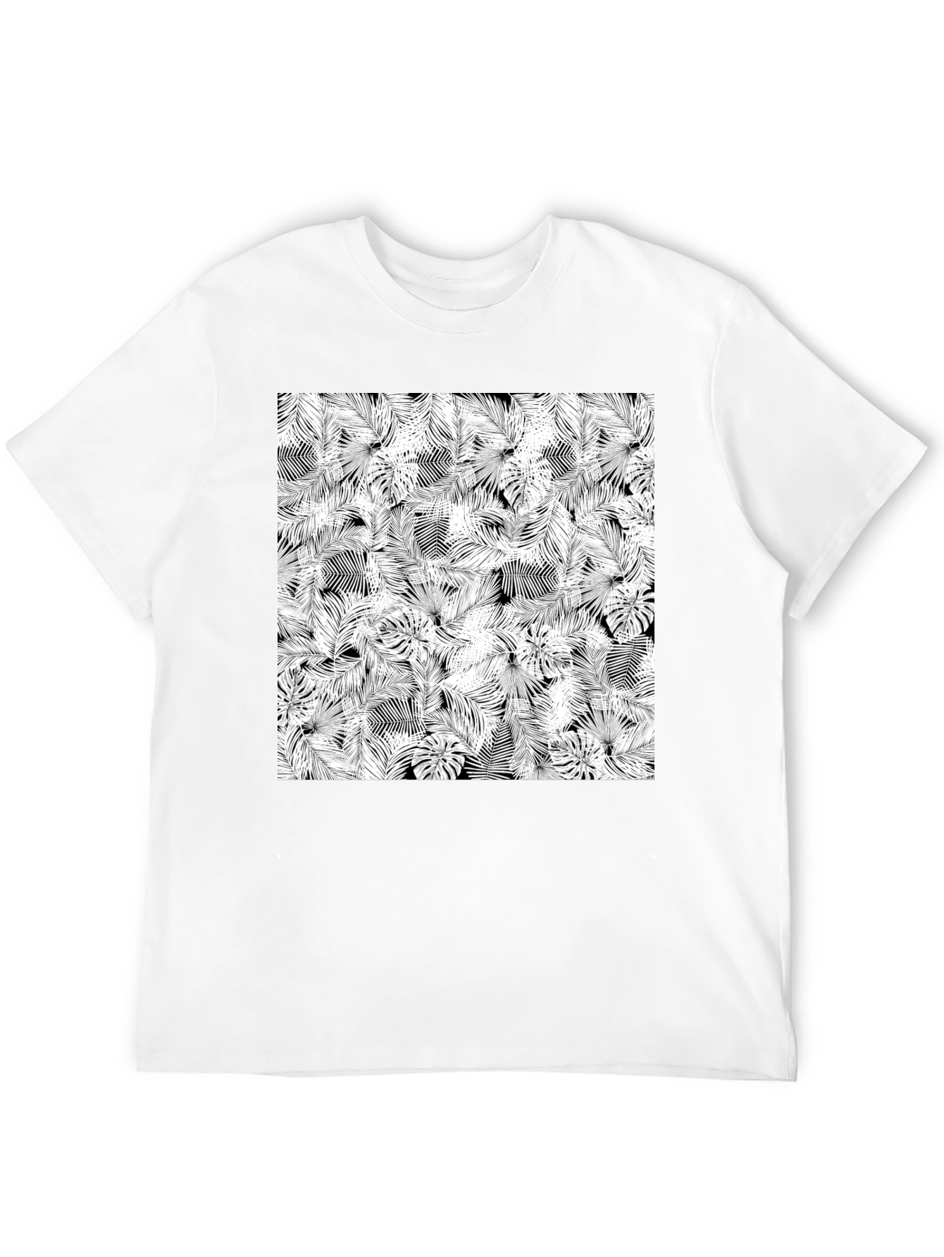 Tropical Leaf Print Black T-Shirt