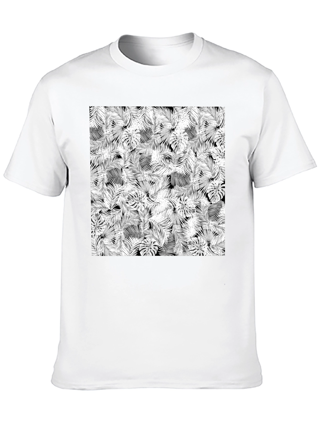 Tropical Leaf Print Black T-Shirt