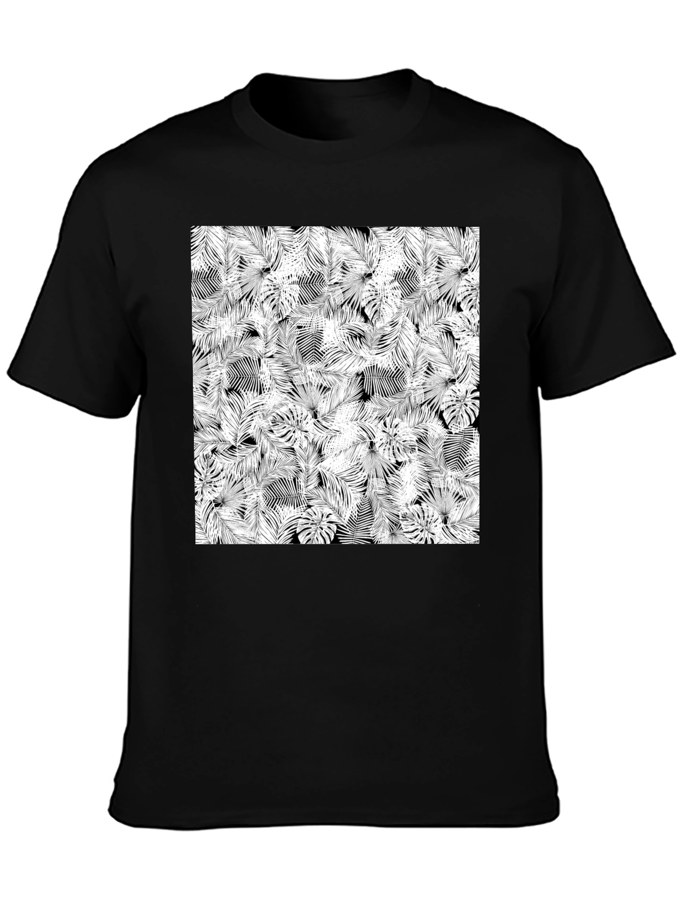 Tropical Leaf Print Black T-Shirt