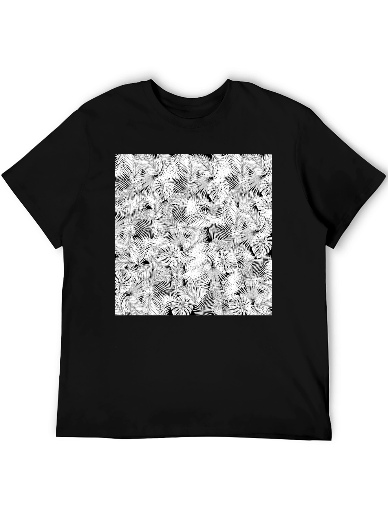 Tropical Leaf Print Black T-Shirt