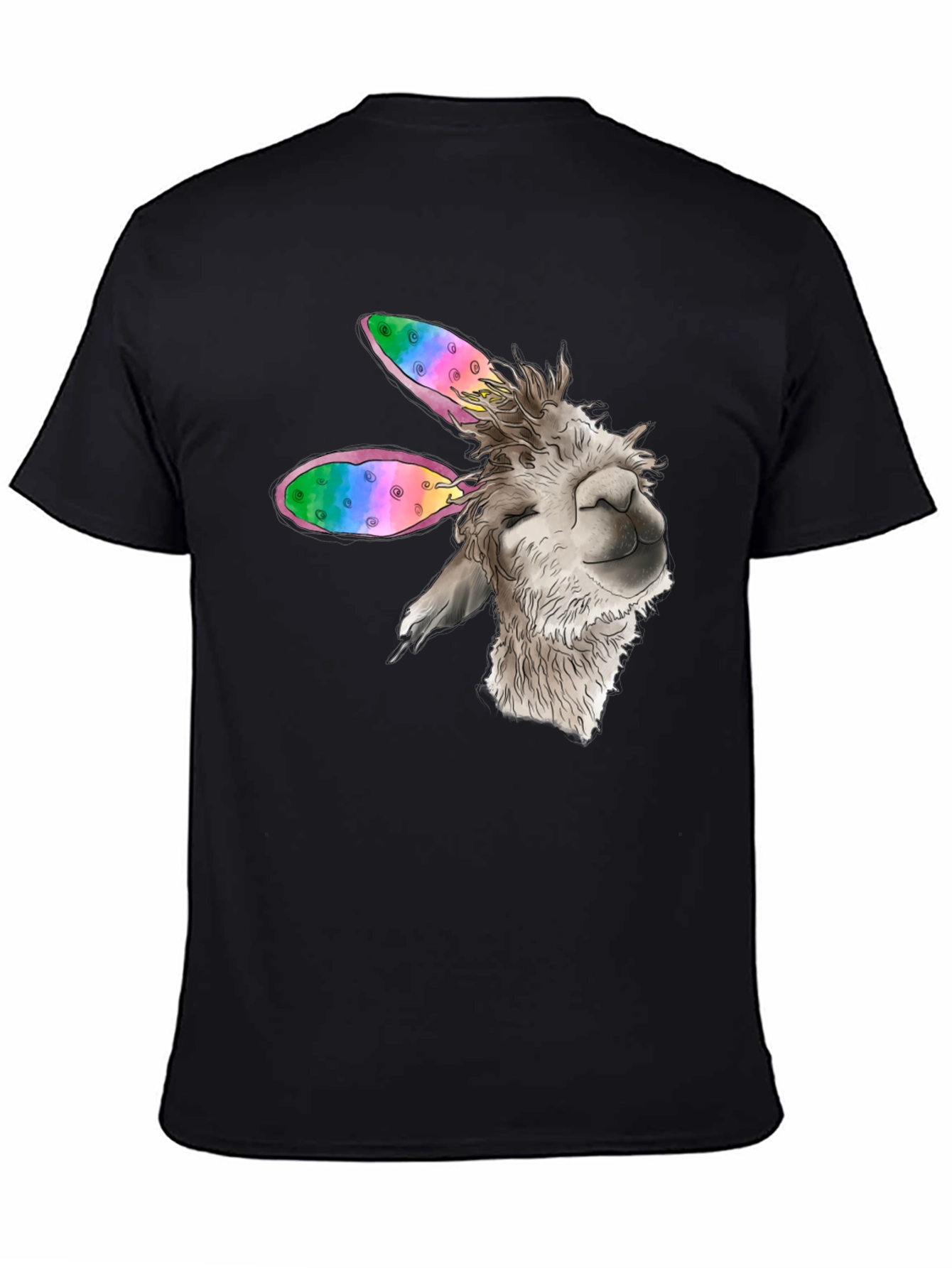 Llama Bunny Ears Easter Black T-Shirt