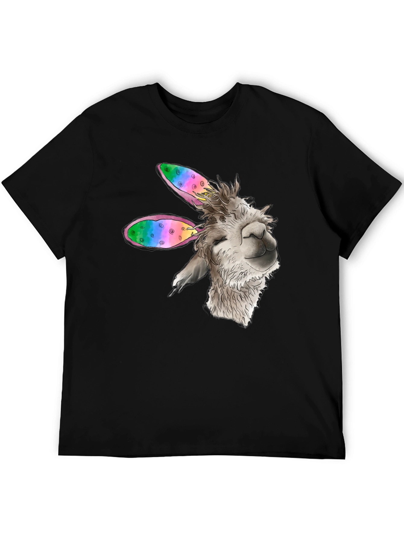 Llama Bunny Ears Easter Black T-Shirt