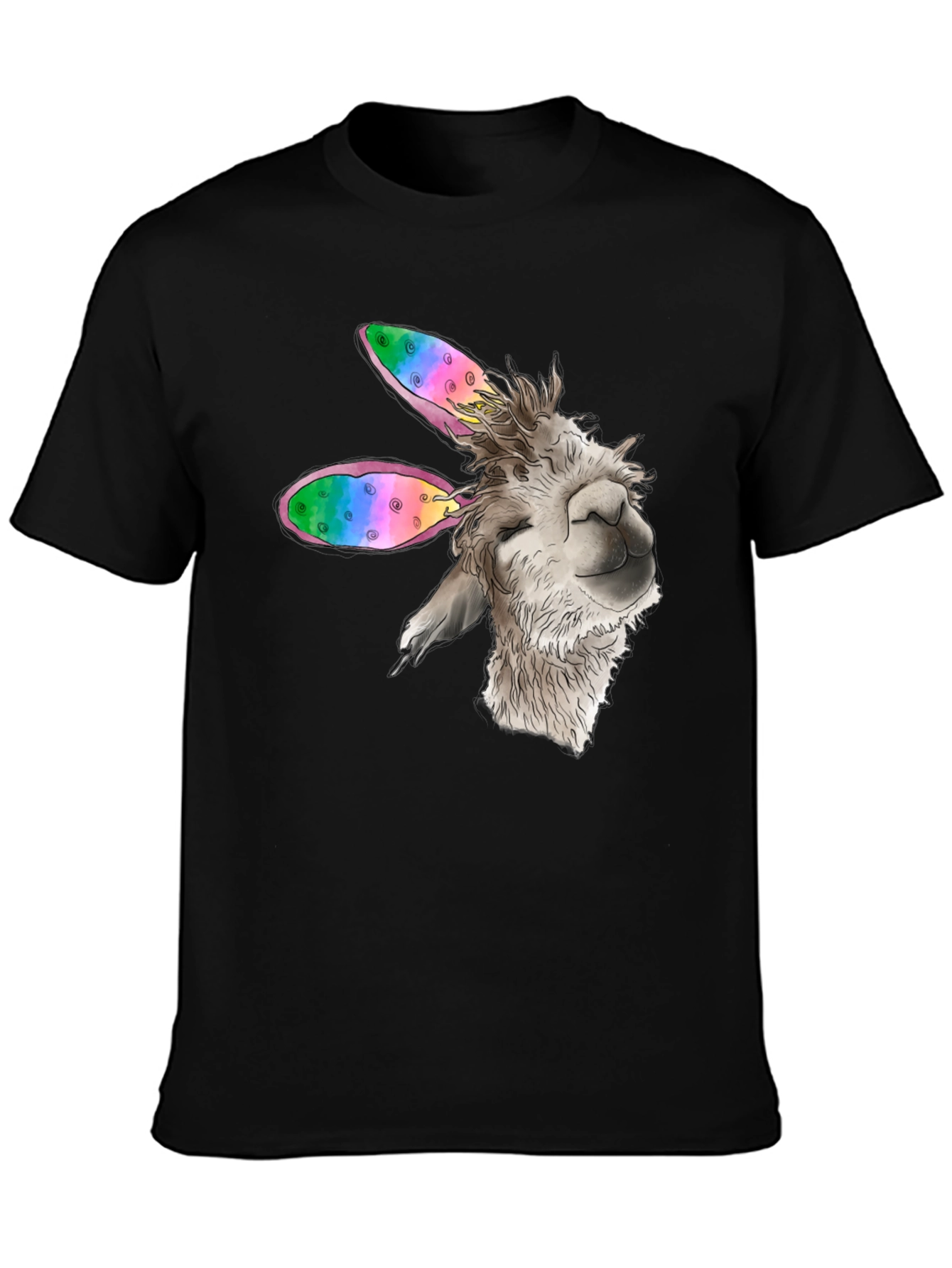 Llama Bunny Ears Easter Black T-Shirt