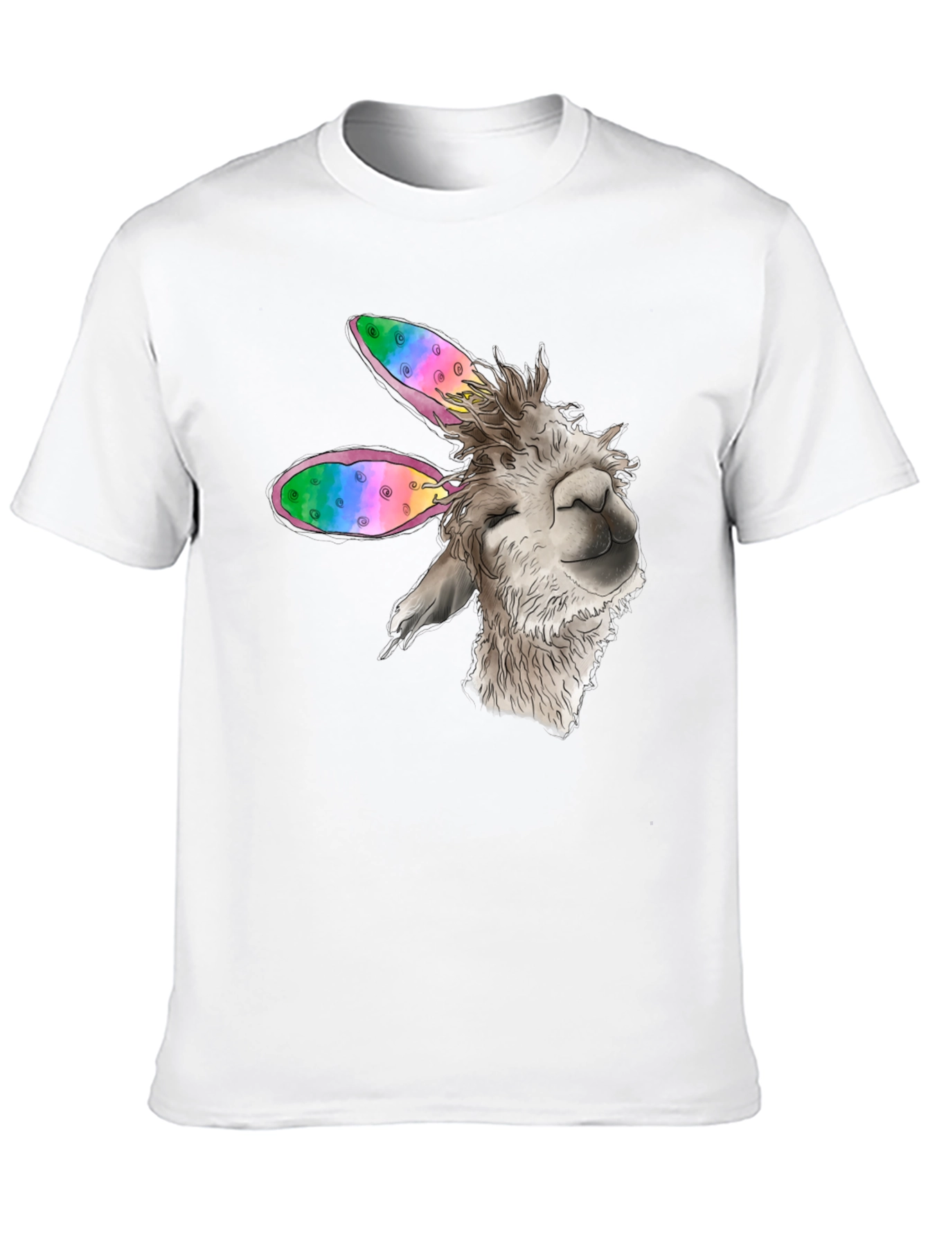 Llama Bunny Ears Easter Black T-Shirt