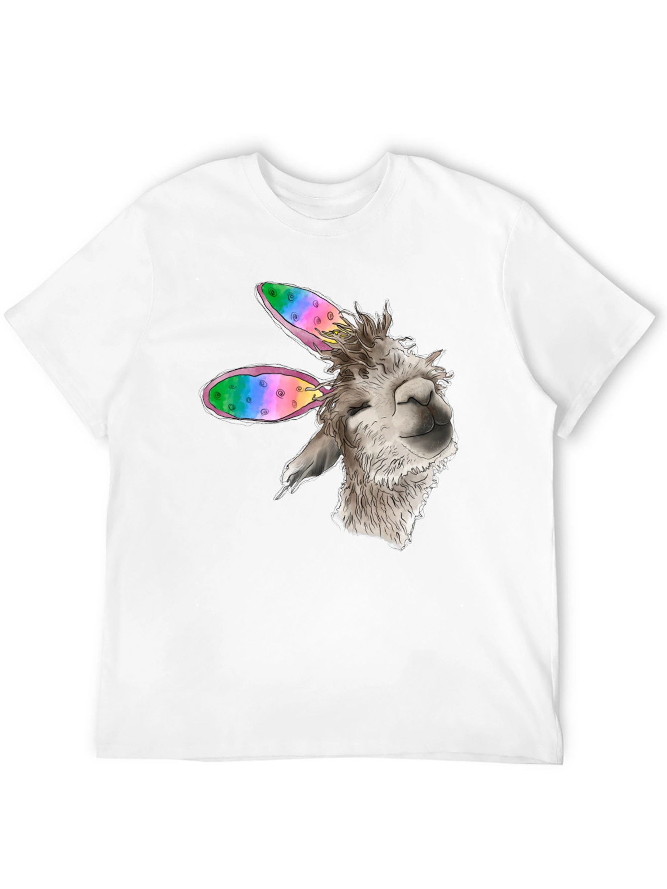 Llama Bunny Ears Easter Black T-Shirt