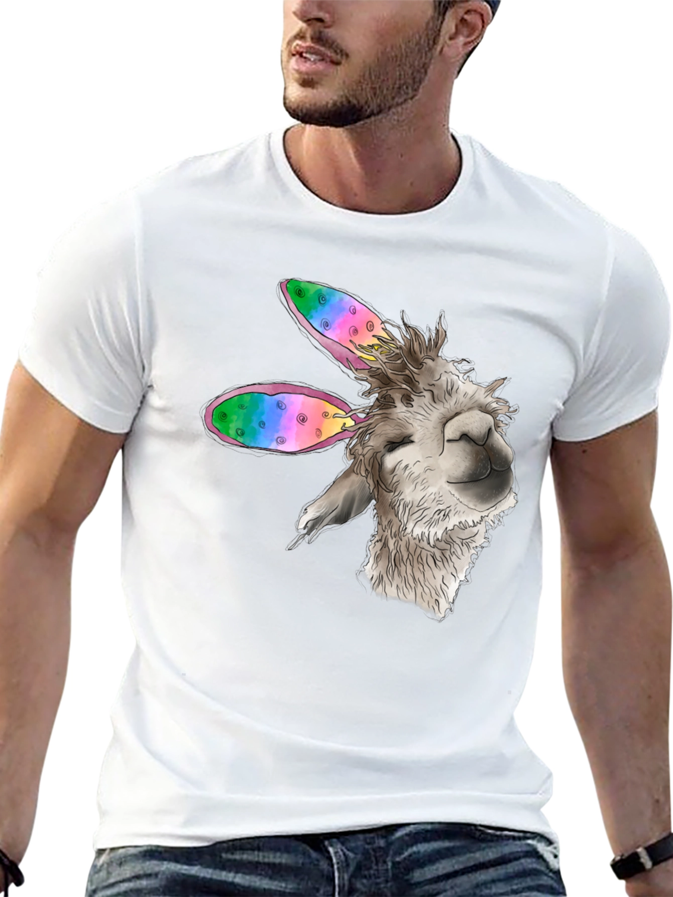 Llama Bunny Ears Easter Black T-Shirt
