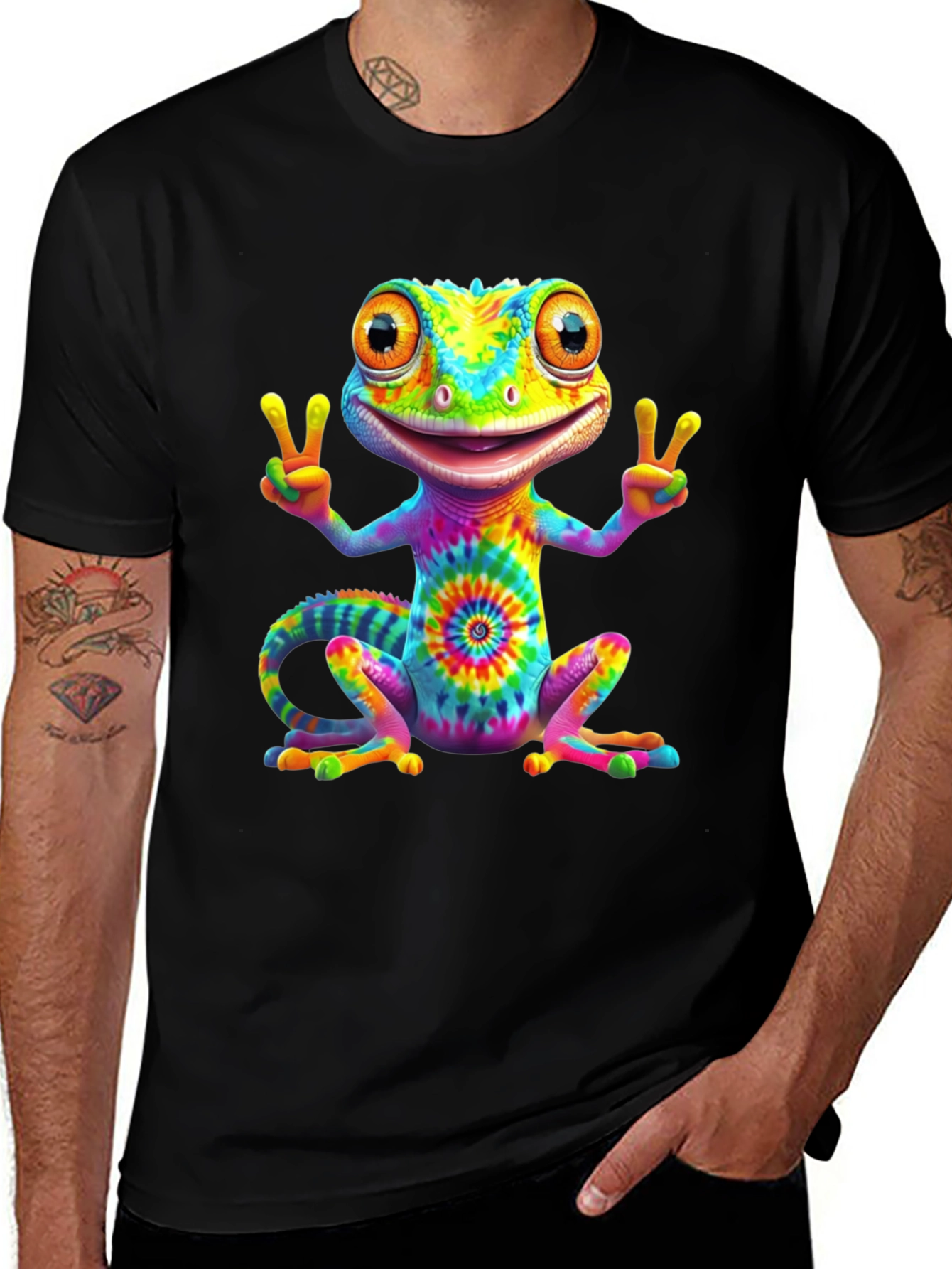 Tie-Dye Gecko Peace Sign T-Shirt
