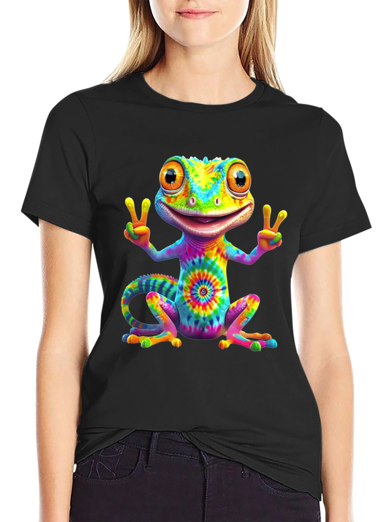 Tie-Dye Gecko Peace Sign T-Shirt