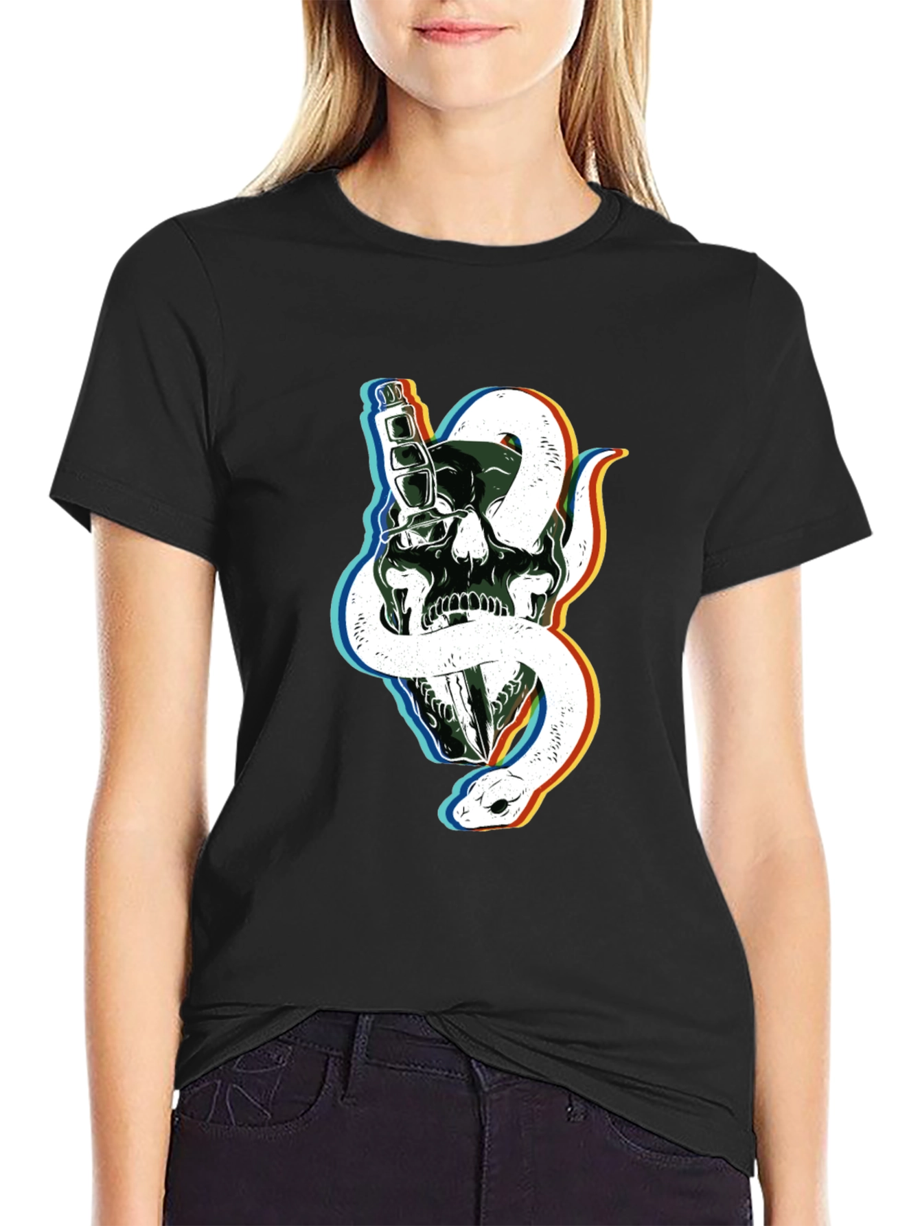 Skull & Snake Graphic Tee - Edgy Black T-Shirt