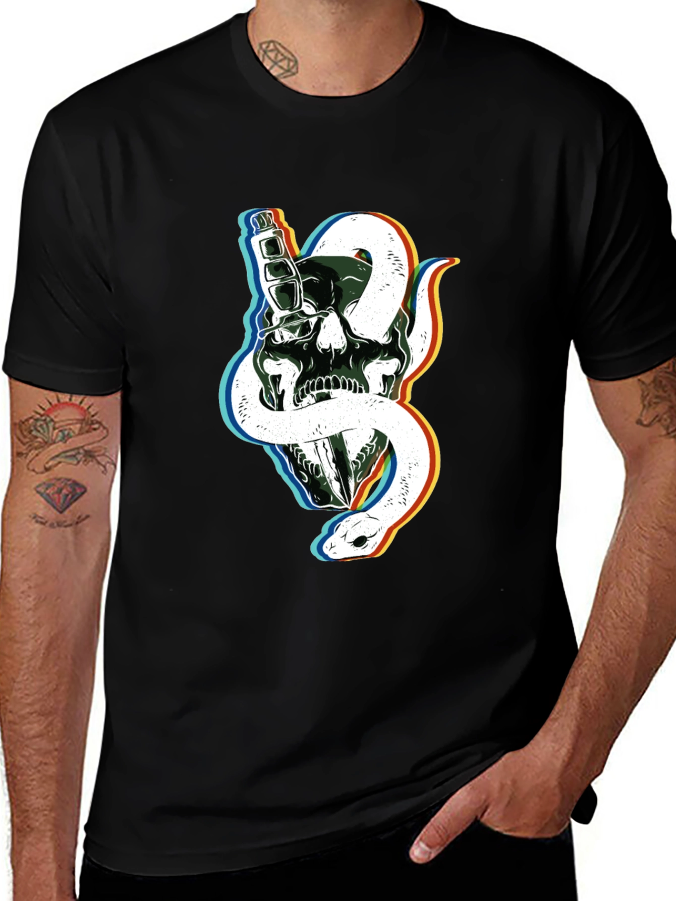 Skull & Snake Graphic Tee - Edgy Black T-Shirt