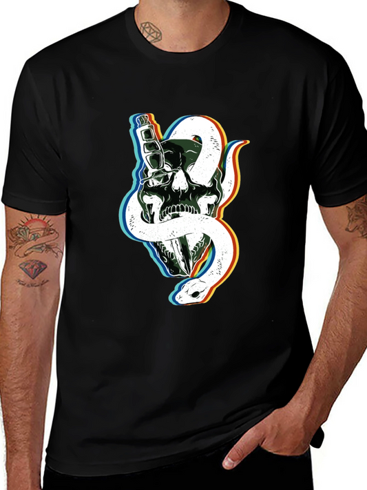 Skull & Snake Graphic Tee - Edgy Black T-Shirt