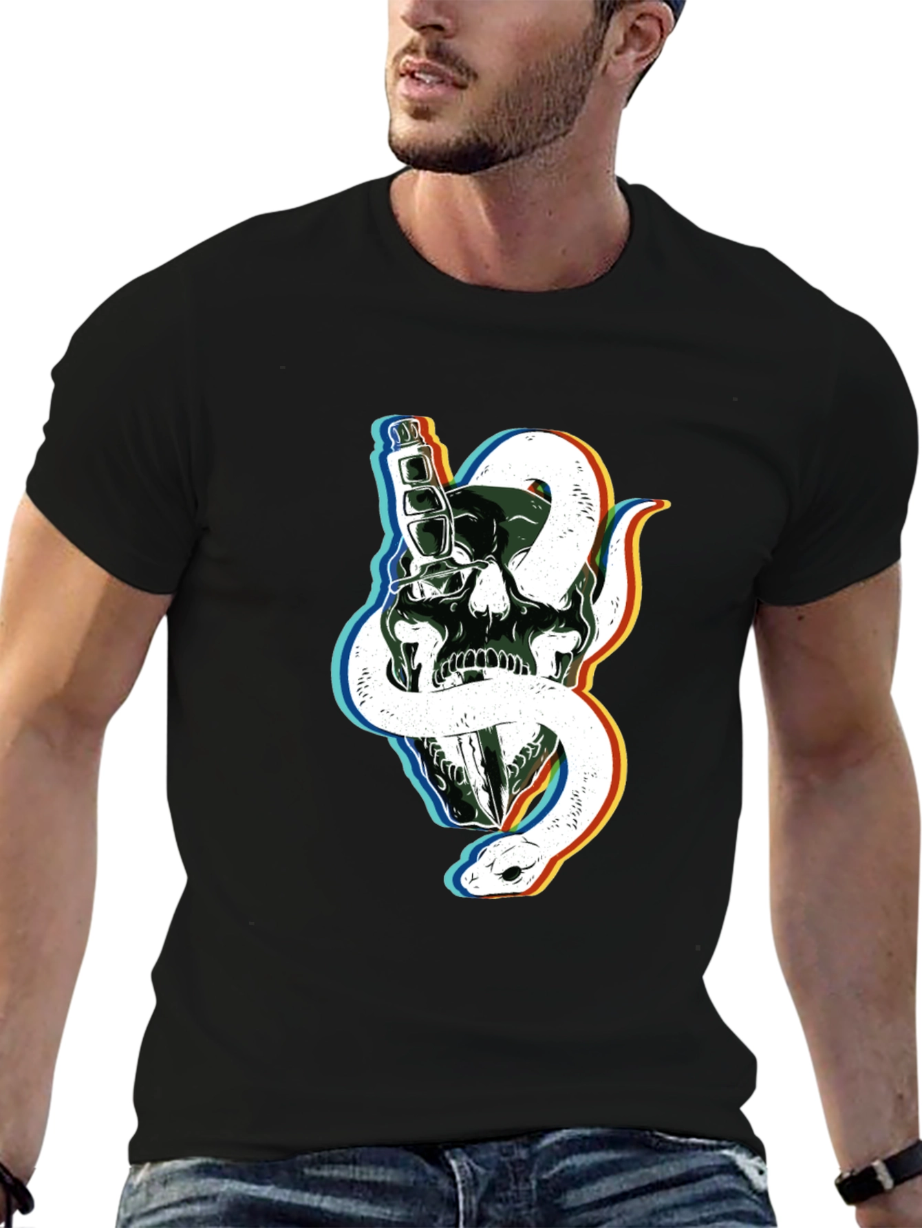 Skull & Snake Graphic Tee - Edgy Black T-Shirt