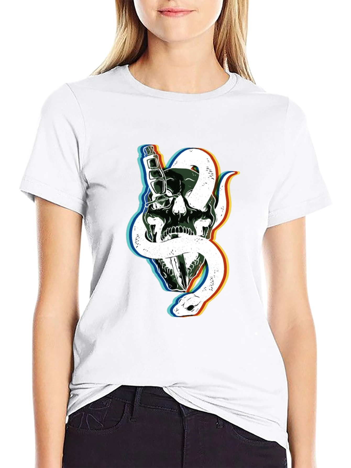 Skull & Snake Graphic Tee - Edgy Black T-Shirt