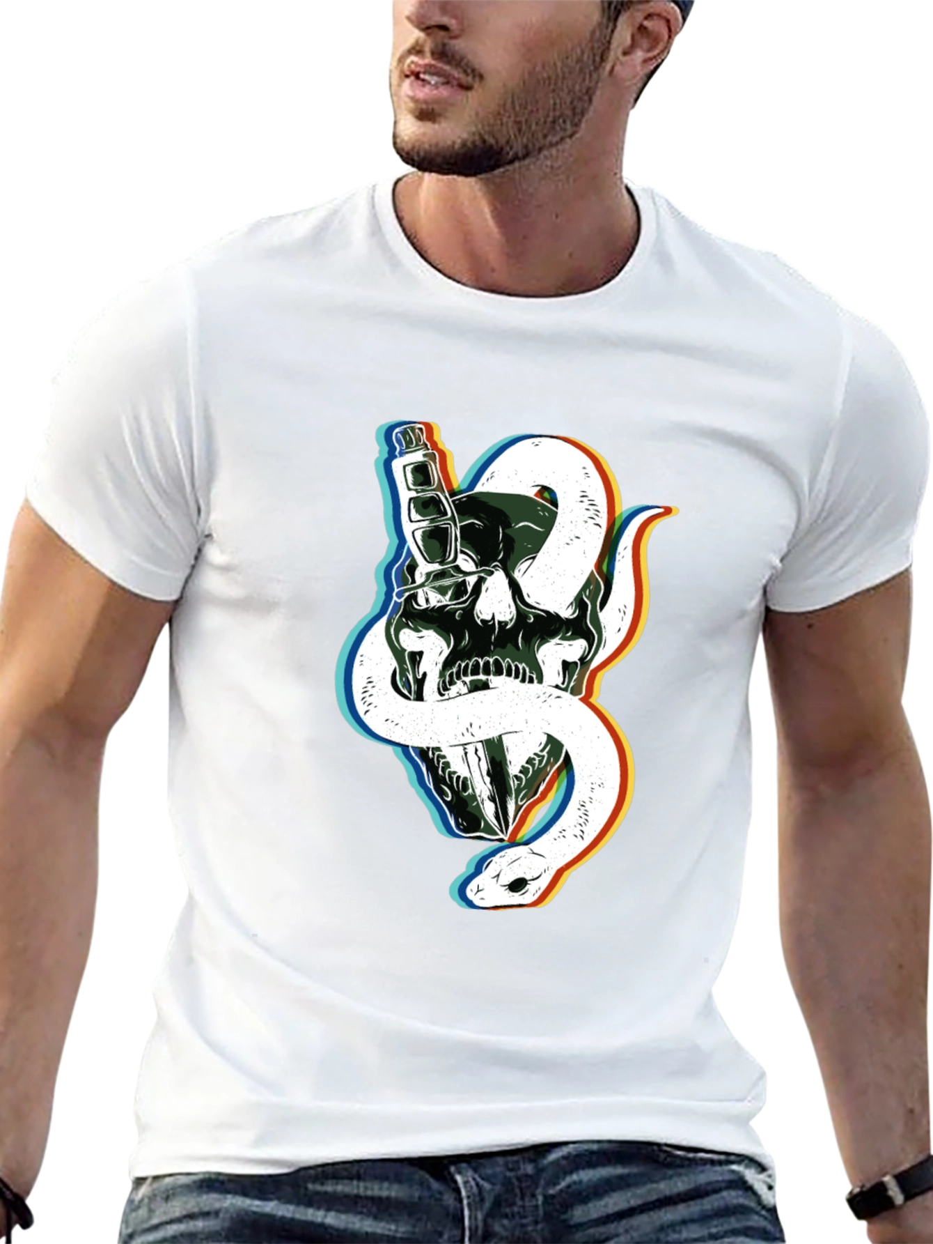 Skull & Snake Graphic Tee - Edgy Black T-Shirt