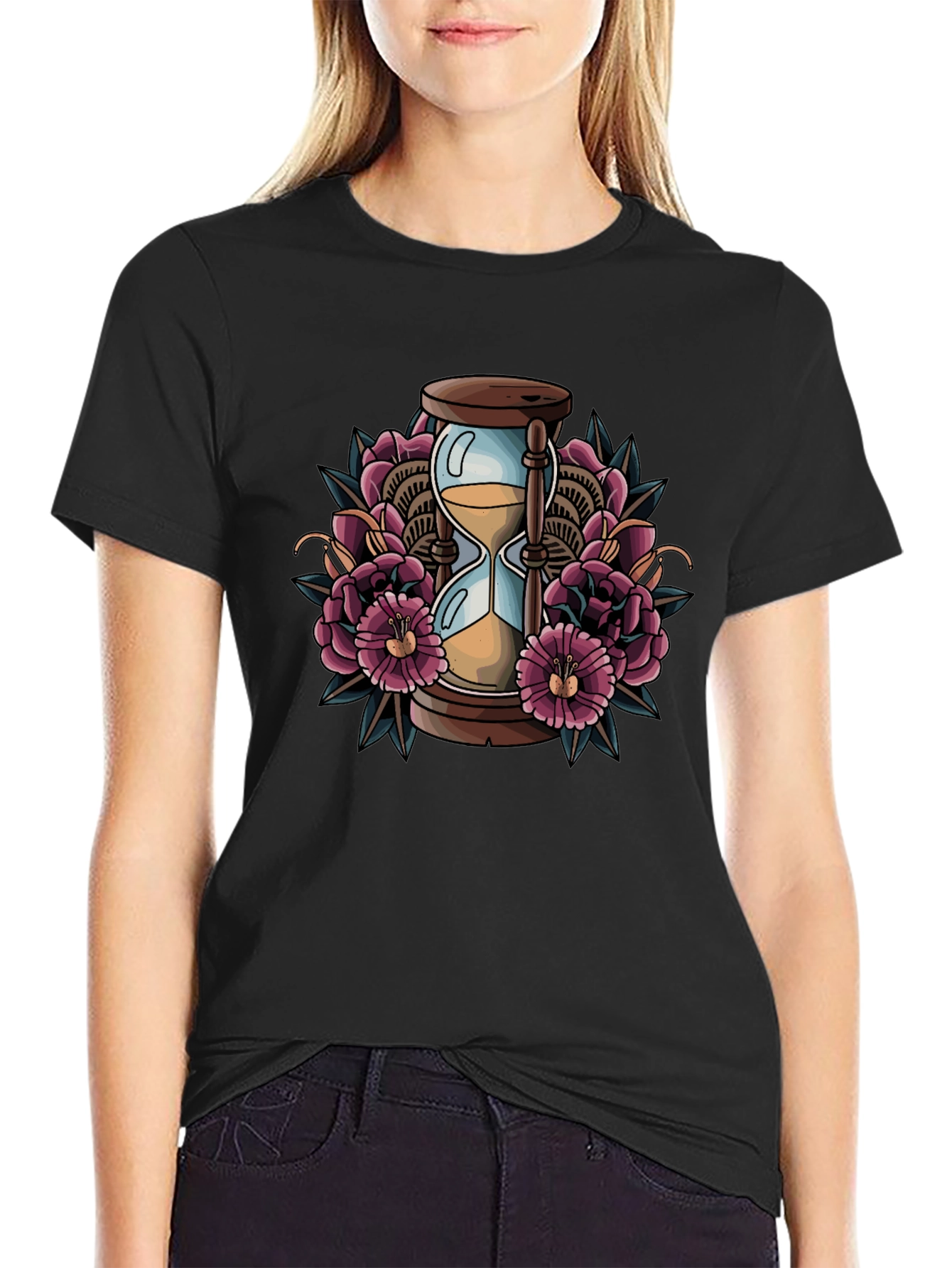 Hourglass Floral Graphic Tee - Black