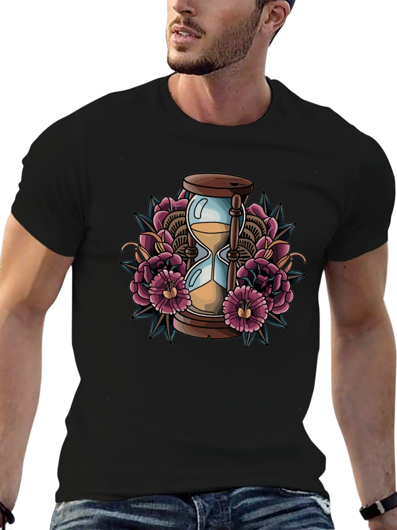 Hourglass Floral Graphic Tee - Black