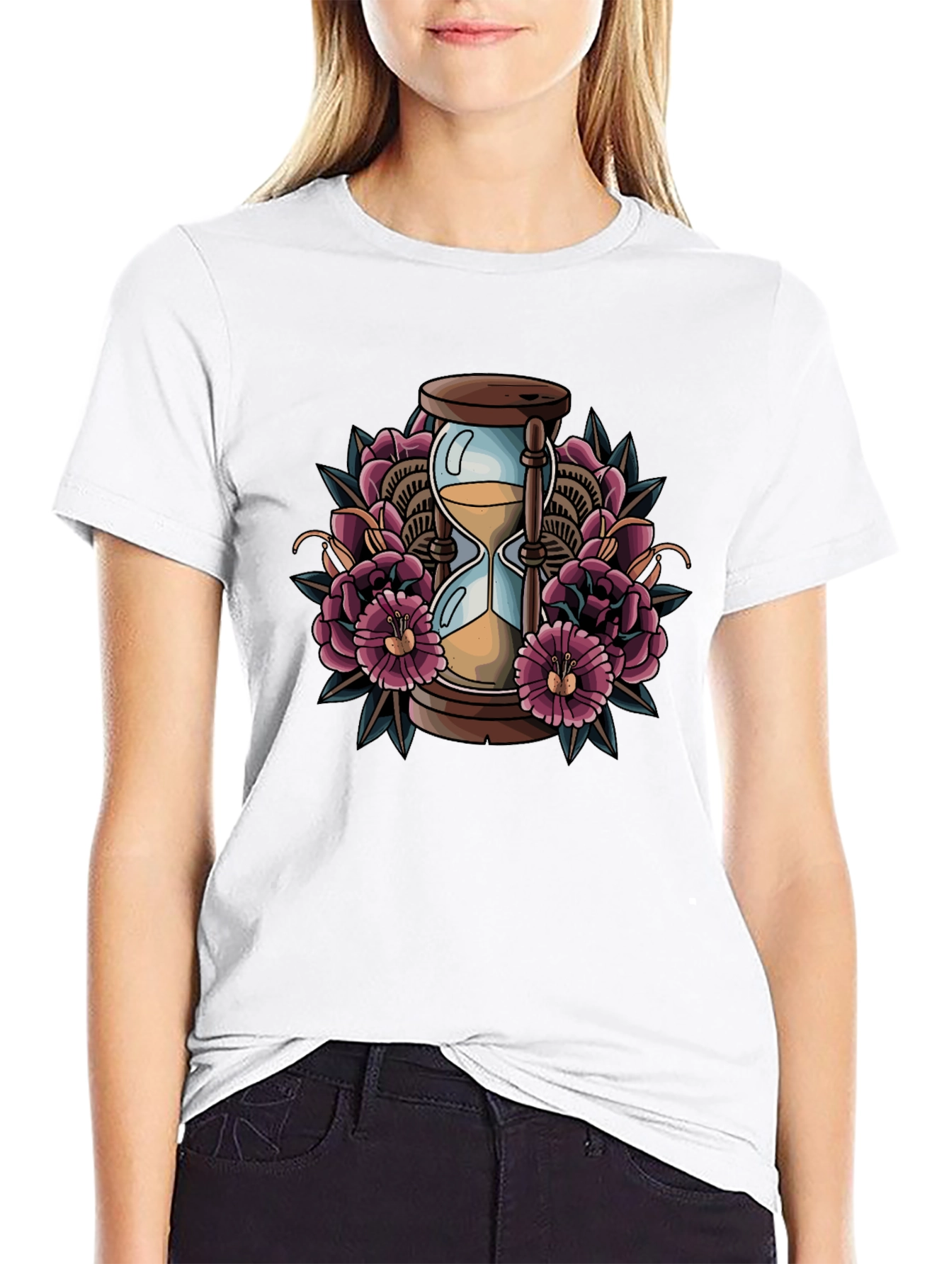 Hourglass Floral Graphic Tee - Black