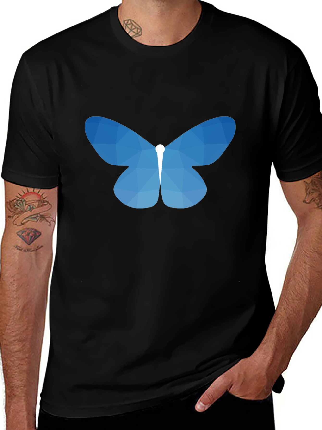 Geometric Butterfly Graphic Tee - Black