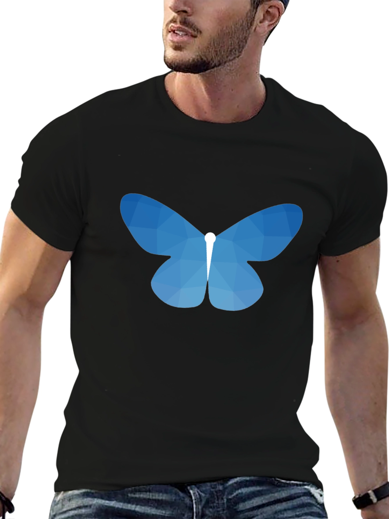 Geometric Butterfly Graphic Tee - Black